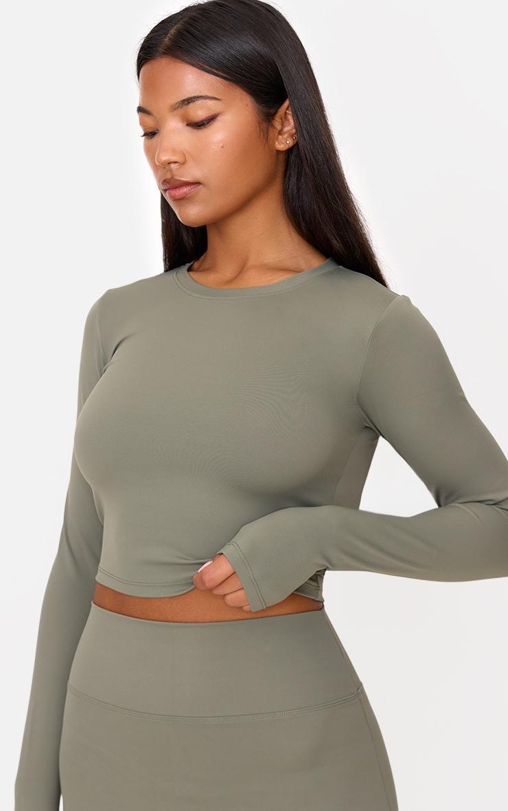Olive Sculpt Long Sleeve Crop Gym Top Product Image