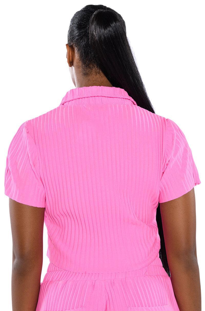 LUCY SHORT SLEEVE BUTTON DOWN IN PINK Product Image
