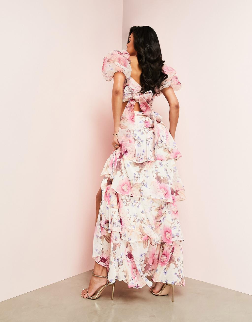 ASOS LUXE ruched wrap tiered maxi skirt Product Image