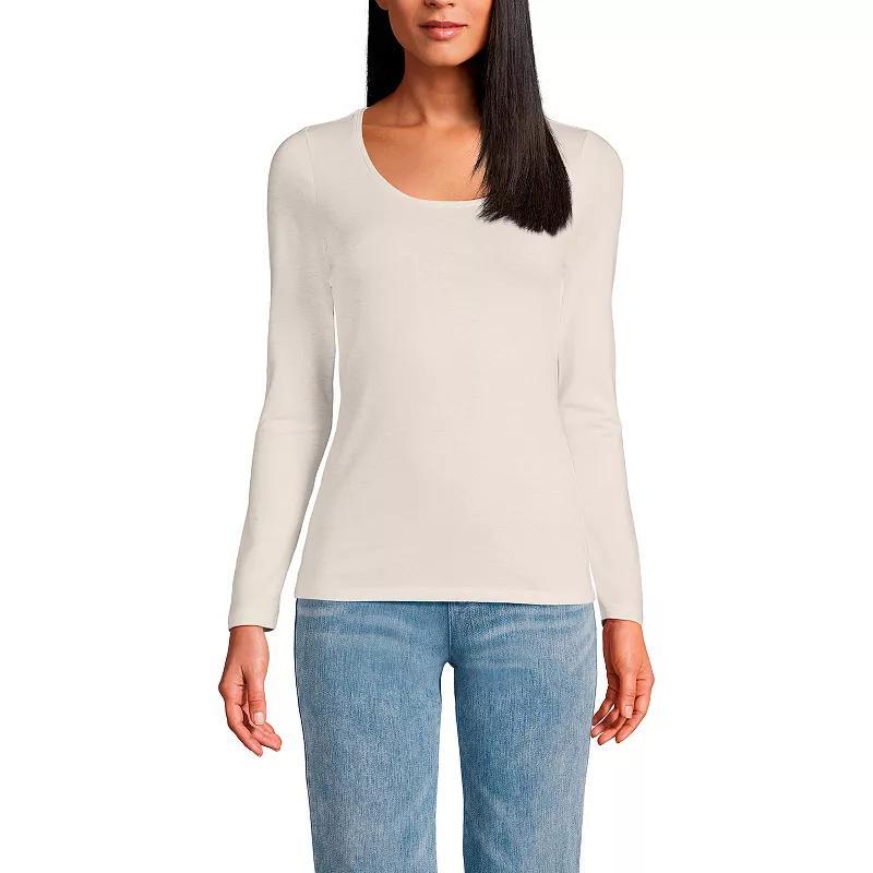 Women's Lands' End Lightweight Scoopneck Long-Sleeve Tee, Size: Large, Black Product Image