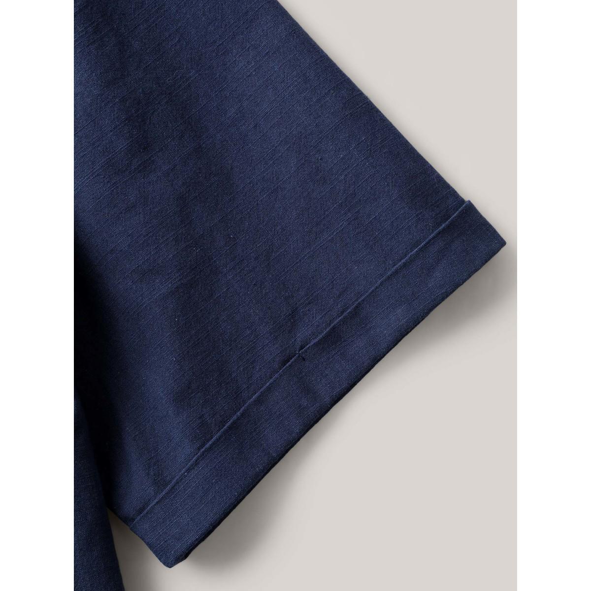 Plus Size Indigo Cotton Collar Button Placket Blouse Women Half Sleeve Shirt collar Everyday-Casual Blouses BloomChic 22-24/3X Product Image