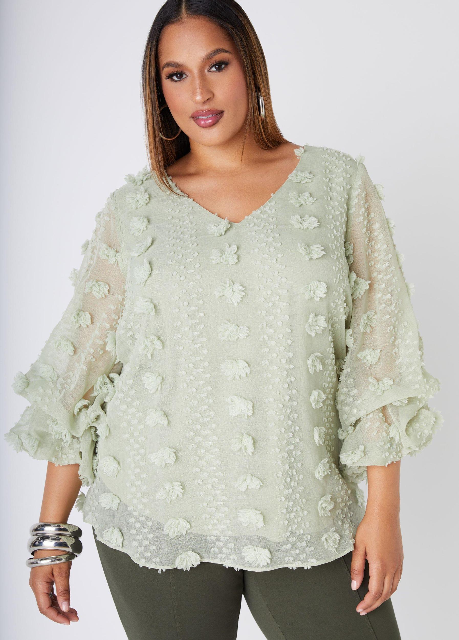 Plus Size Pompom Gauze Blouse Ashley Stewart Product Image