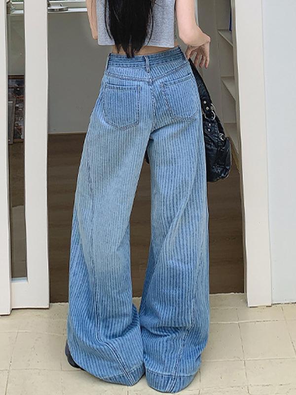 Straight Stripe Wide Leg Boyfriend Jeans Product Image