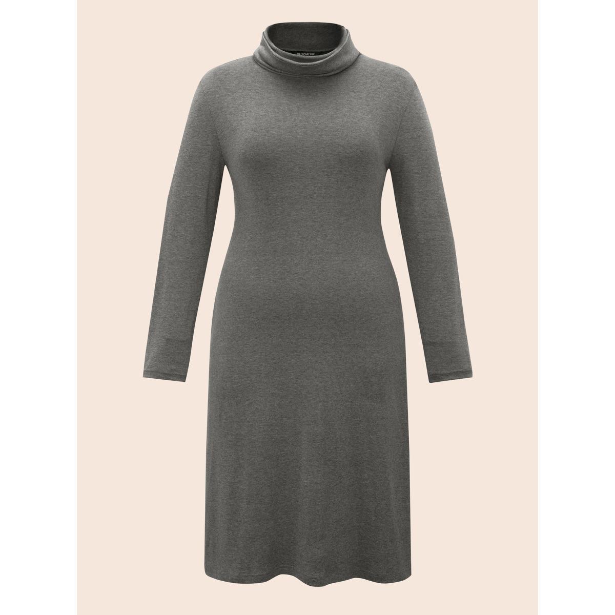 Plus Size Solid Turtleneck High Stretch Dress DimGray Women Casual Non Turtleneck Long Sleeve Curvy BloomChic 14-16/1X Product Image