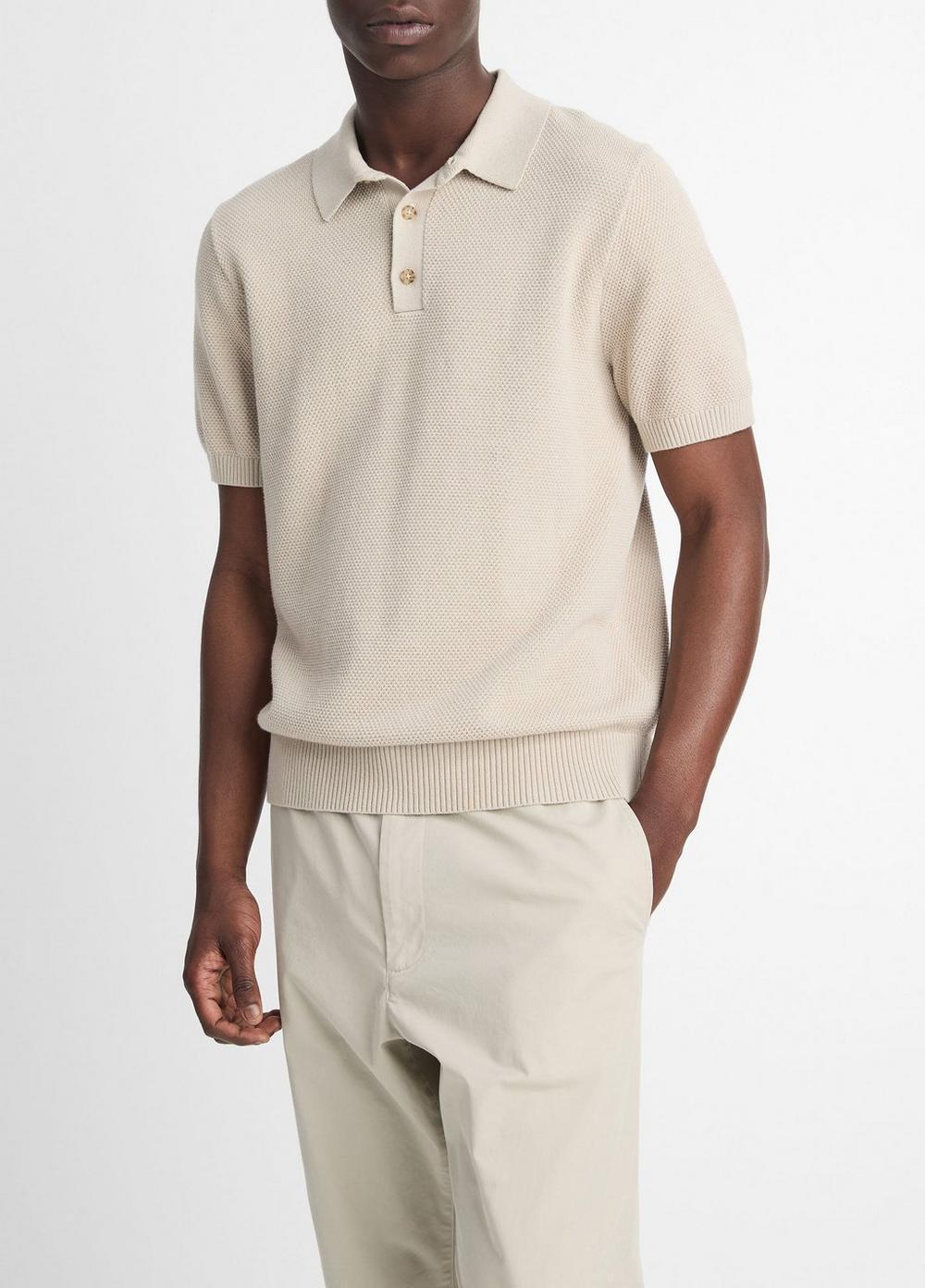 Mens Piqu-Knit Cotton Polo Sweater, Light Coastal Blue, Size XL Vince Product Image