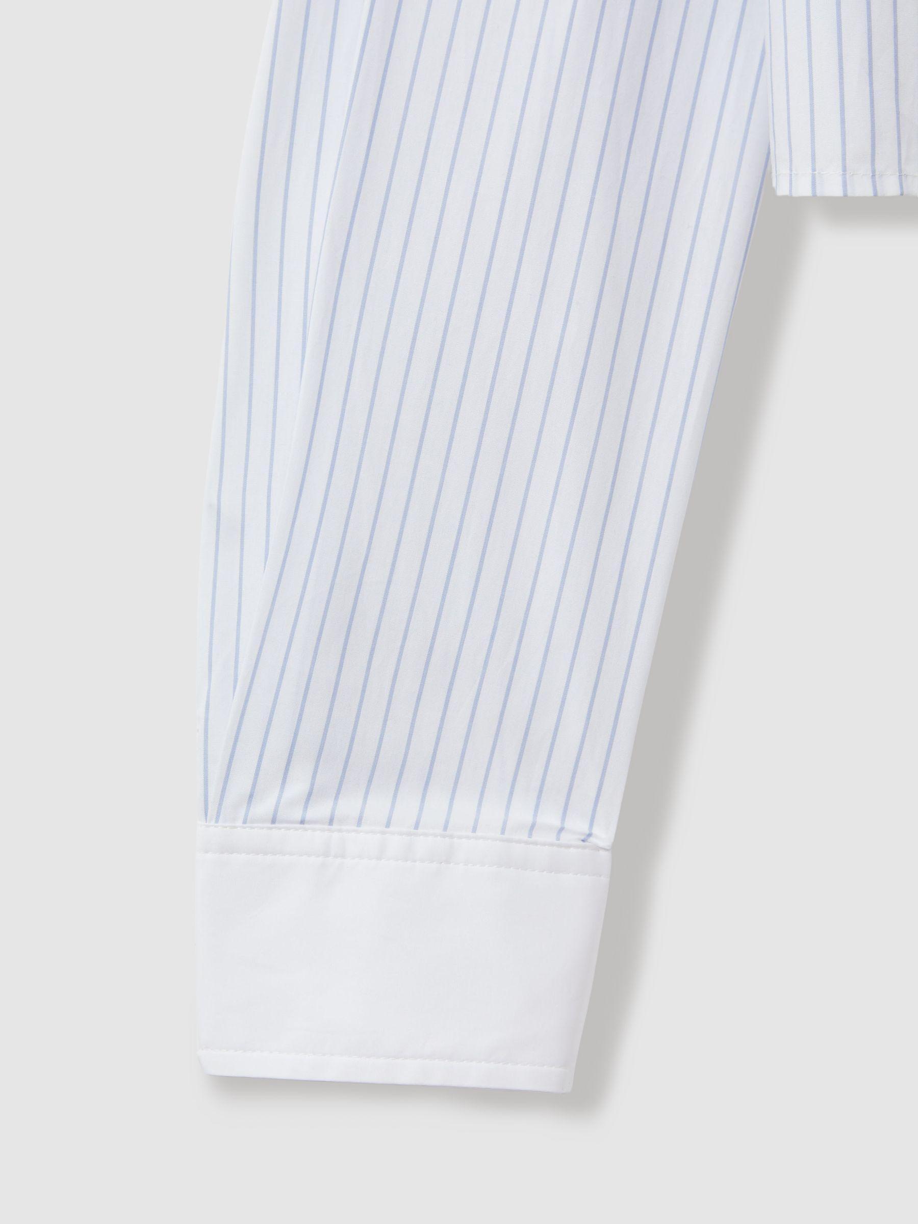 Good American Cotton Poplin Cropped Shirt in Blue Stripe Product Image