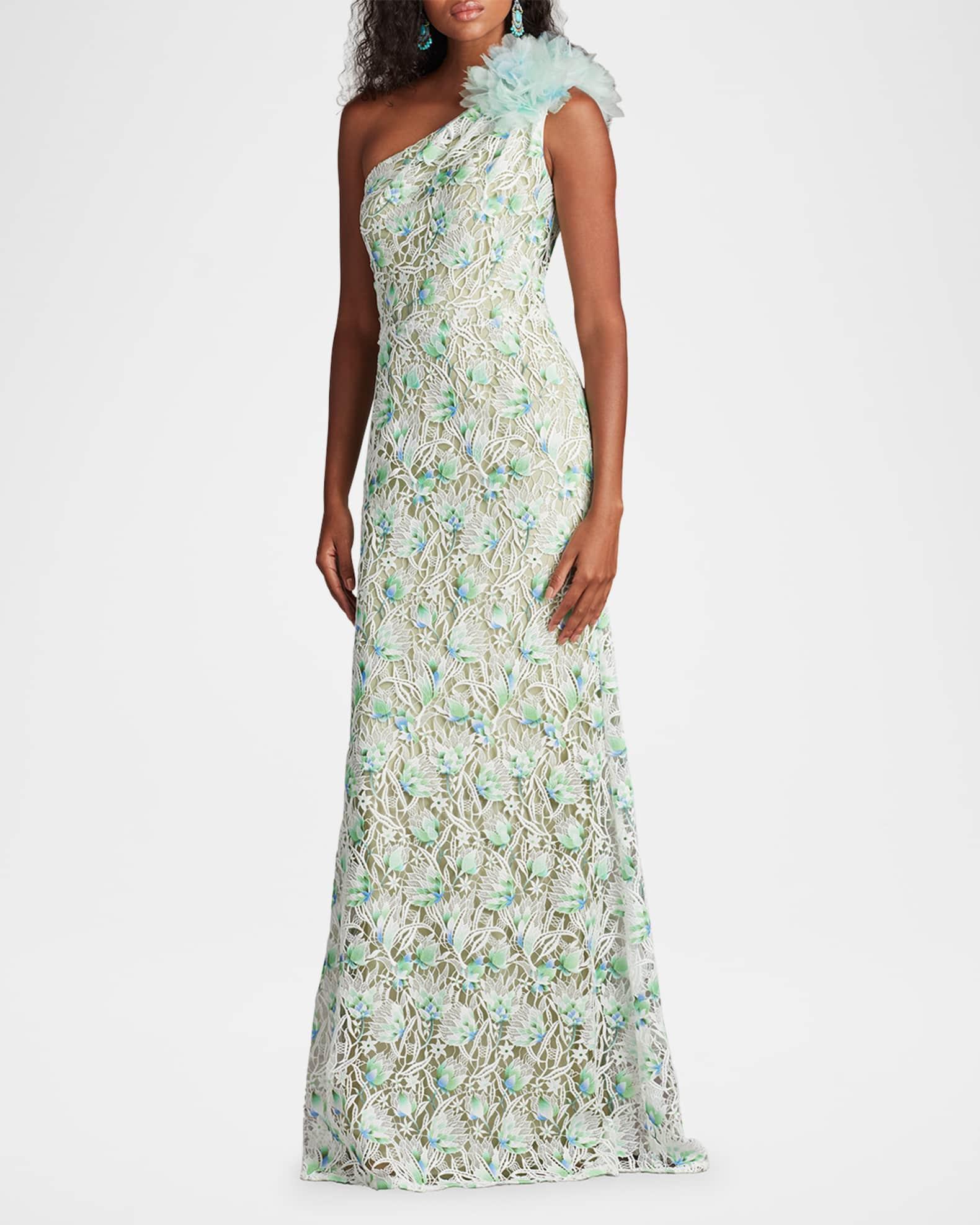 One-Shoulder Floral Lace Gown Product Image