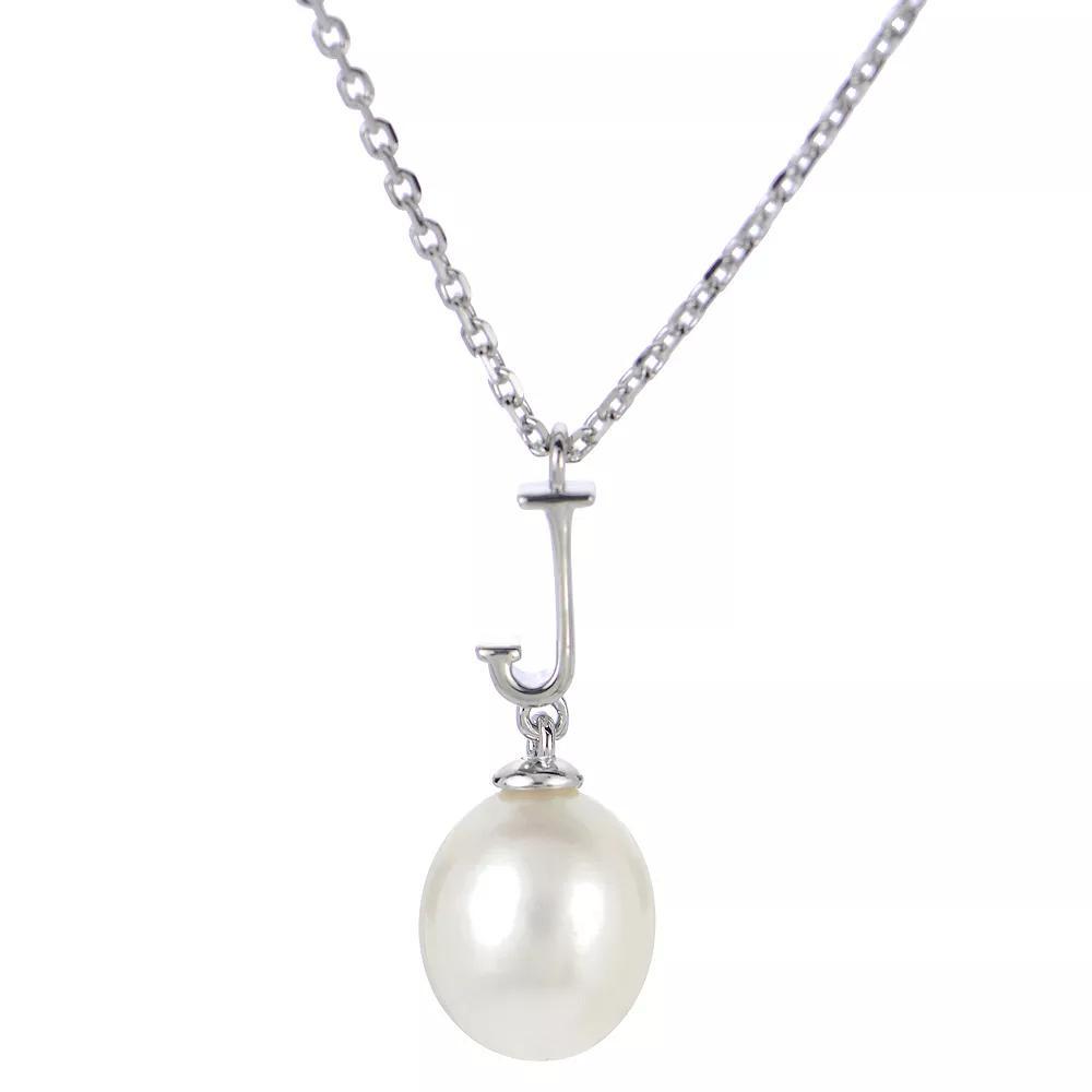 PearLustre by Imperial Sterling Silver Freshwater Cultured Pearl Initial Pendant Necklace, Womens Product Image