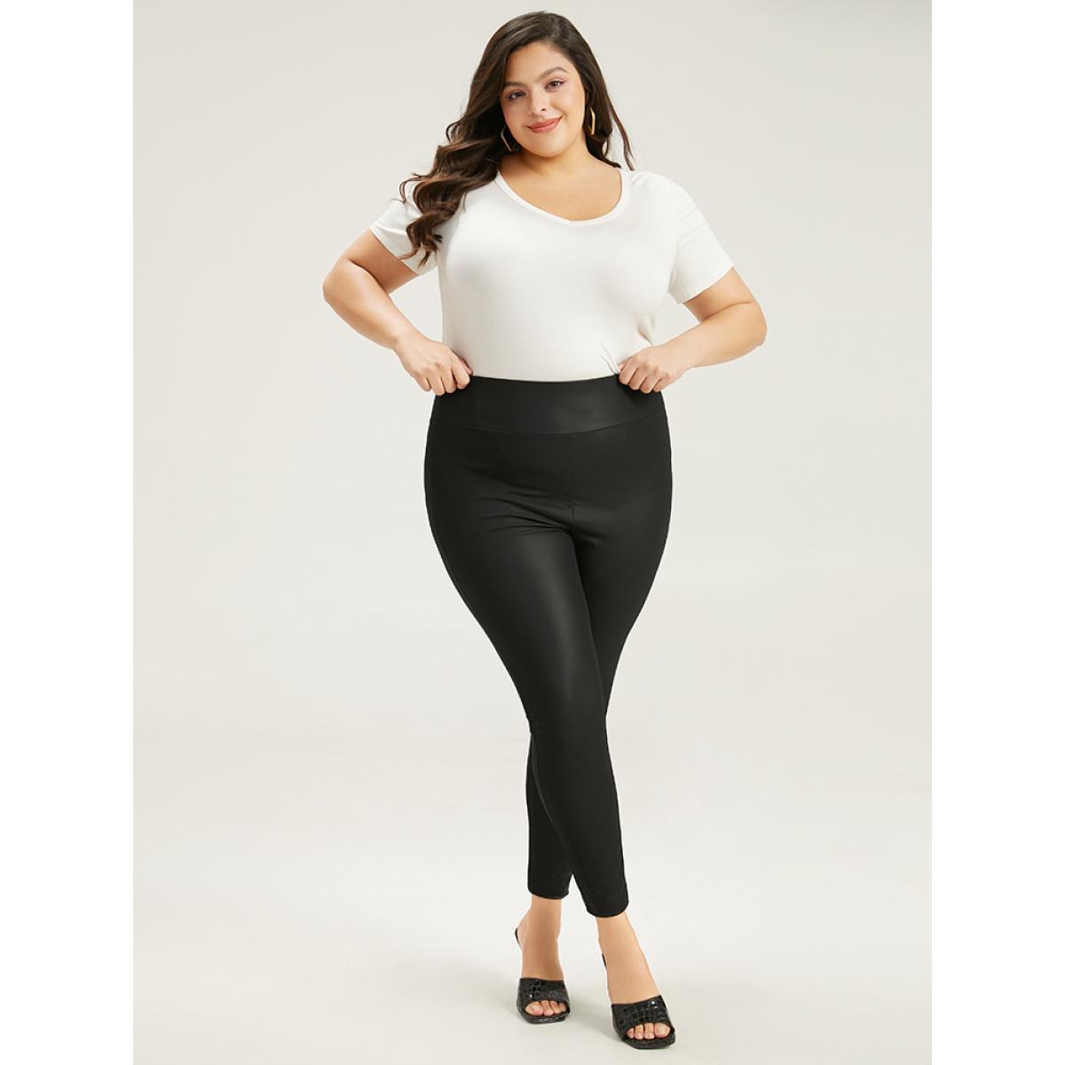 Plus Size PU Skinny Wideband Waist Leggings Women Black Casual High stretch Skinny High Rise Dailywear Leggings BloomChic 26/4X Product Image