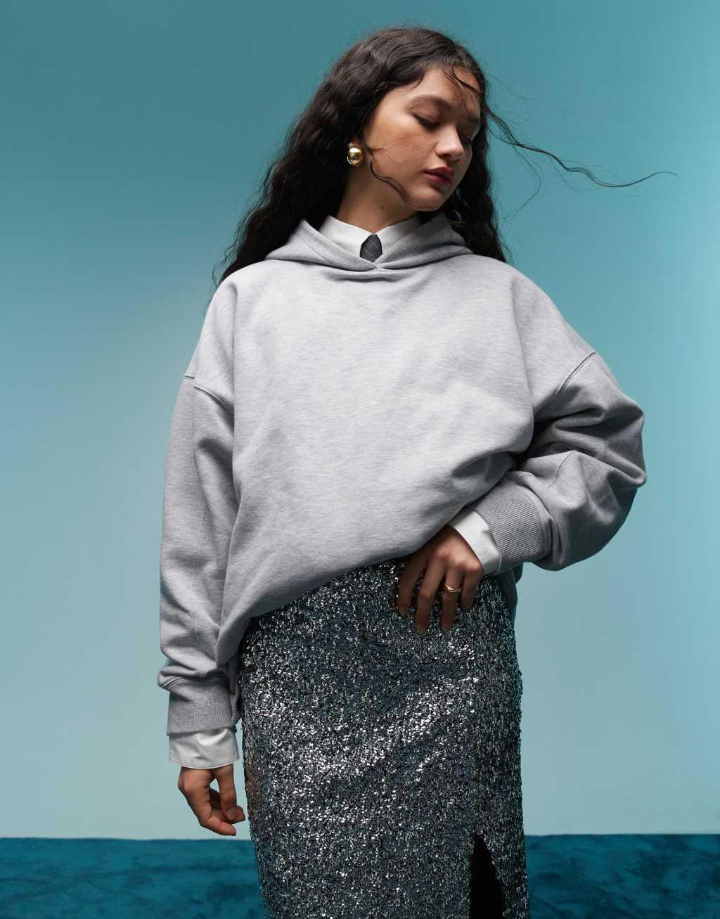BIMBA Y LOLA split midaxi skirt in silver sequin Product Image