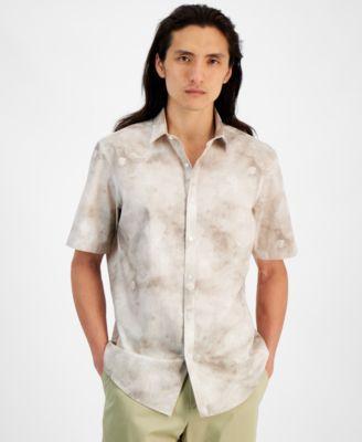 Alfani Mens Regular-Fit Stretch Watercolor Petal-Print Button-Down Poplin Shirt, Created for Macys Product Image