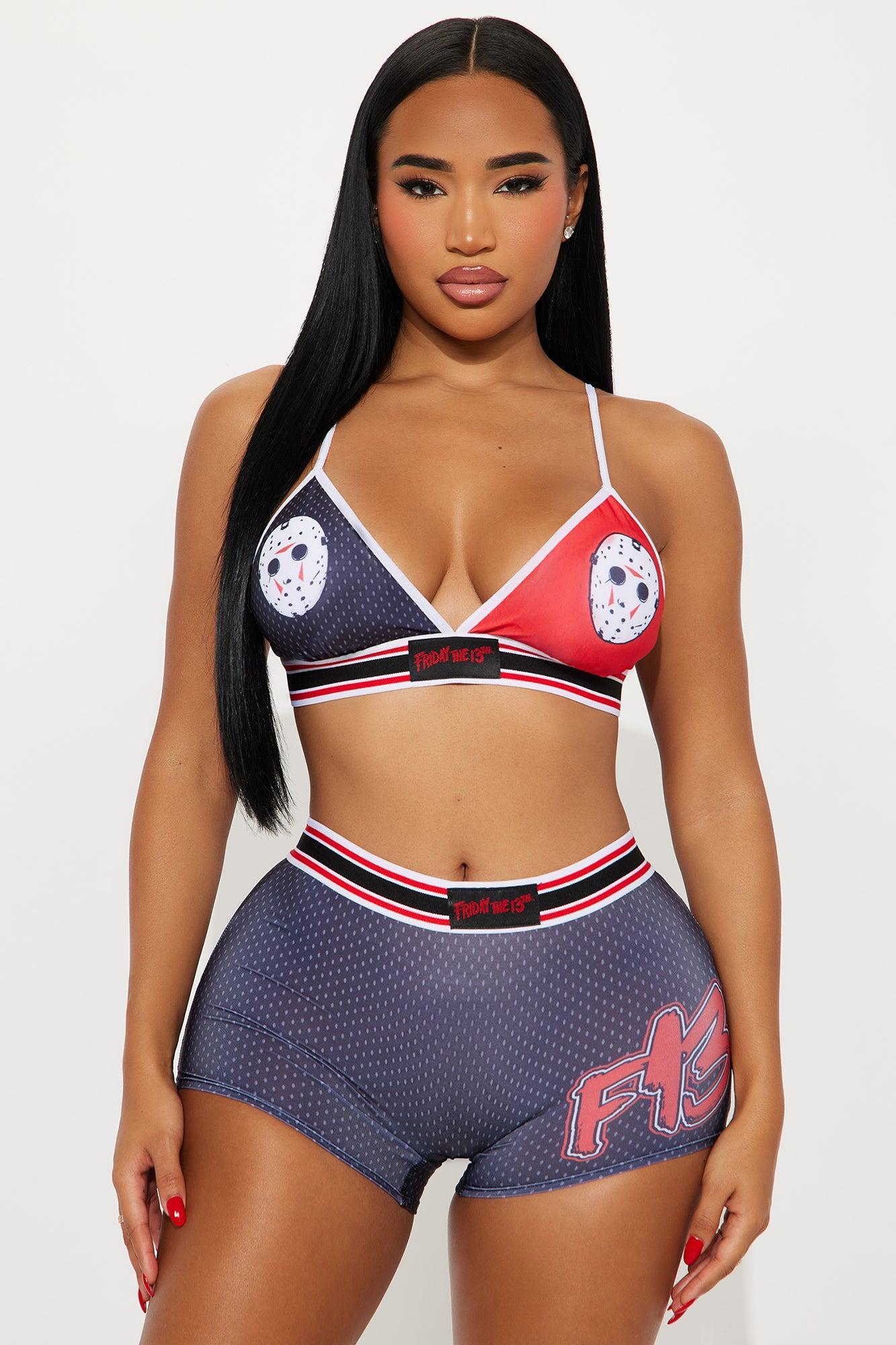 Friday The 13th TGIF Triangle Bra And Short 2 Piece Set - Black/Red Product Image