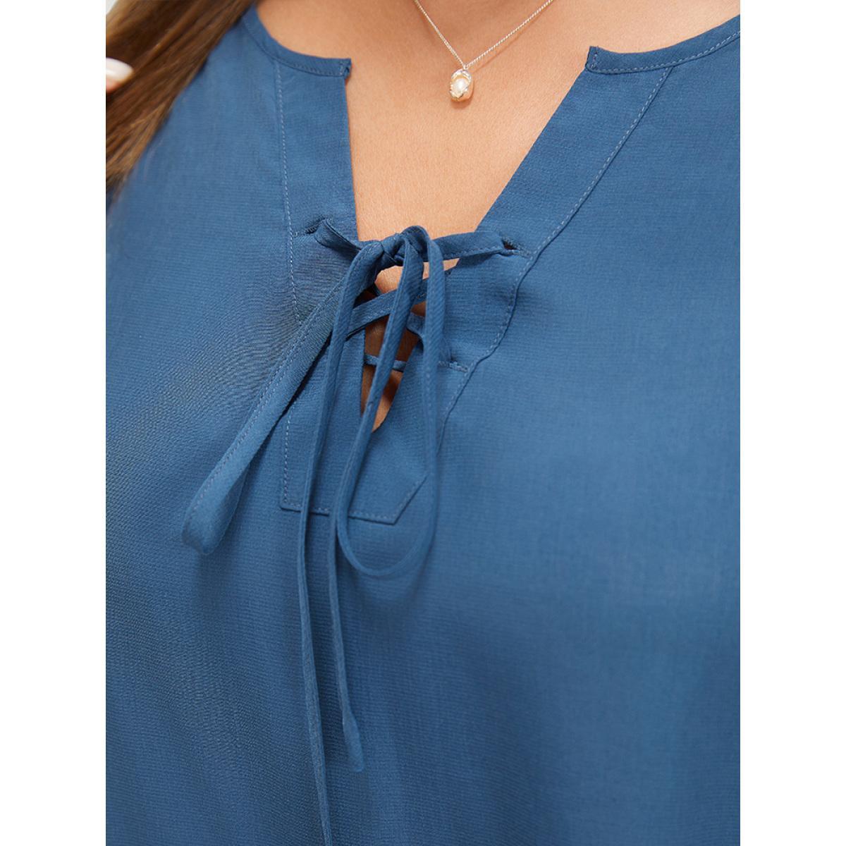 Plus Size Aegean Plain Knot Neck Half Sleeve Layered Blouse Women Office Half Sleeve Tie Neck Work Blouses BloomChic 28/5X Product Image