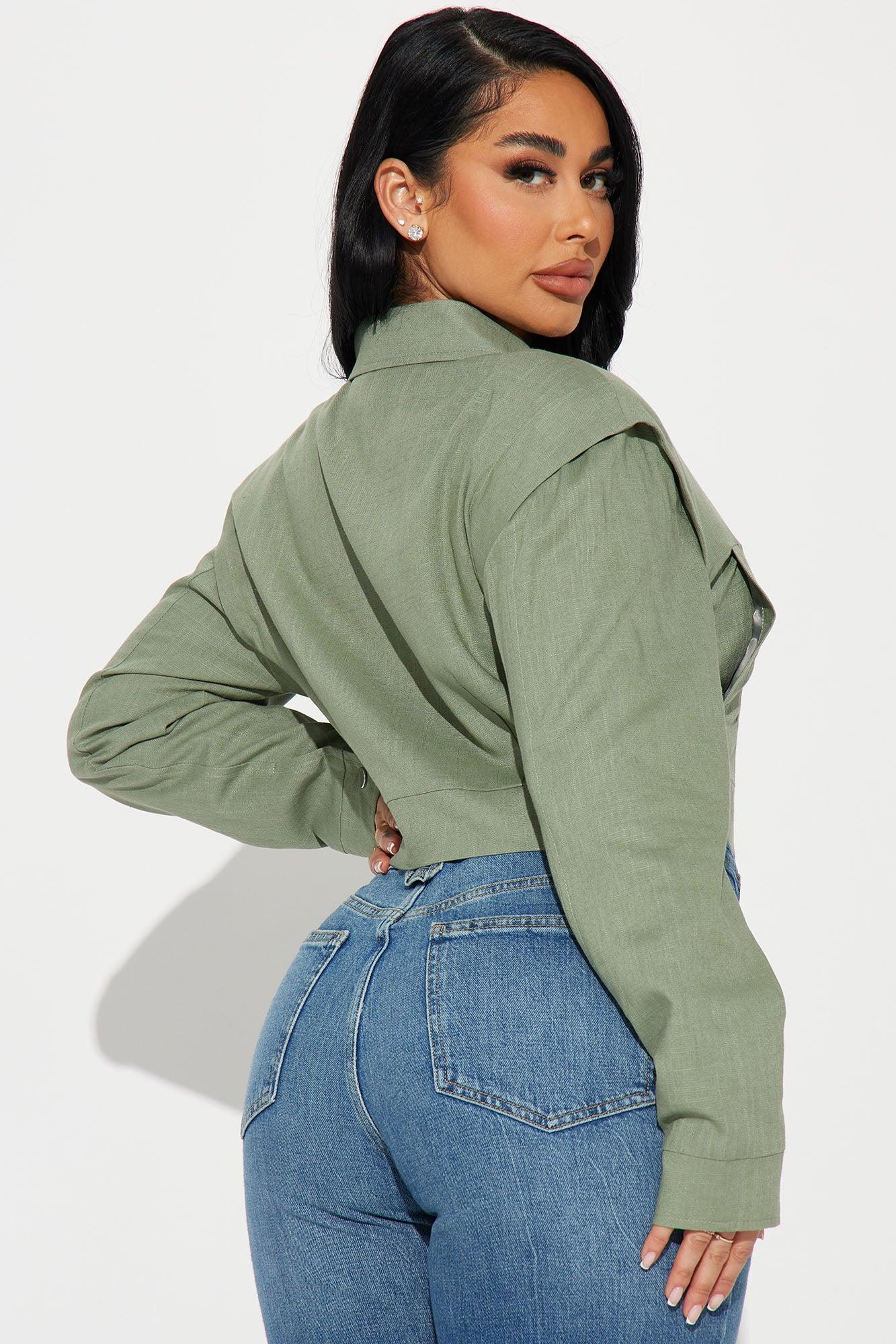 Keep It Light Hearted Linen Jacket - Olive Product Image