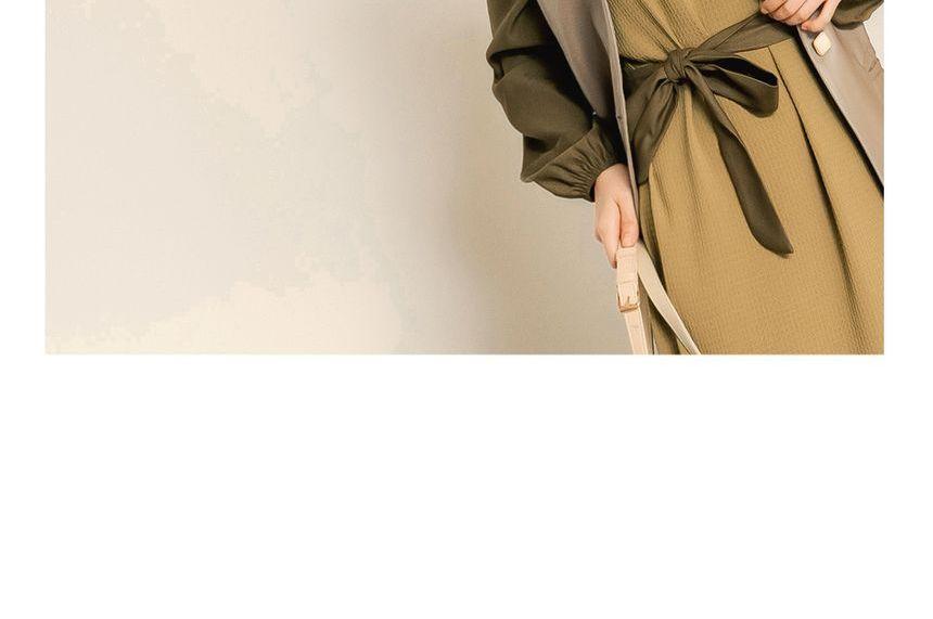 Long-Sleeve Square Neck Two Tone Midi Shift Dress Product Image