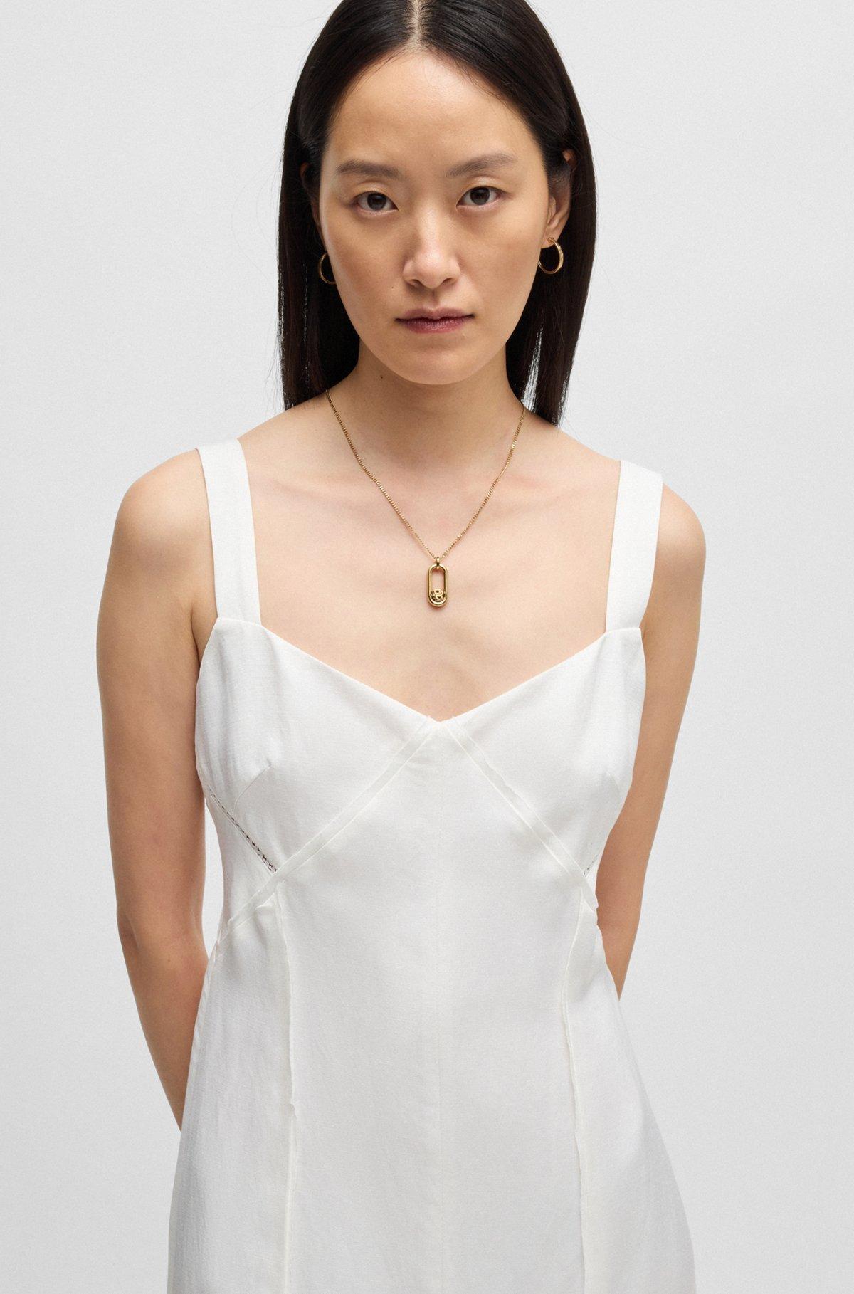 BOSS - Summery dress with wide straps and seaming detail - White Product Image