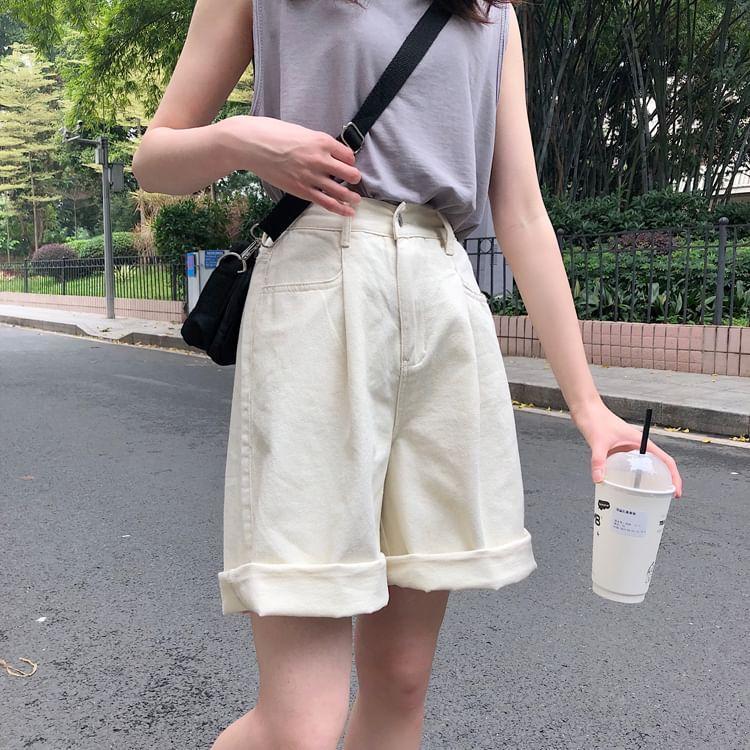 Denim Wide-Leg Shorts Product Image