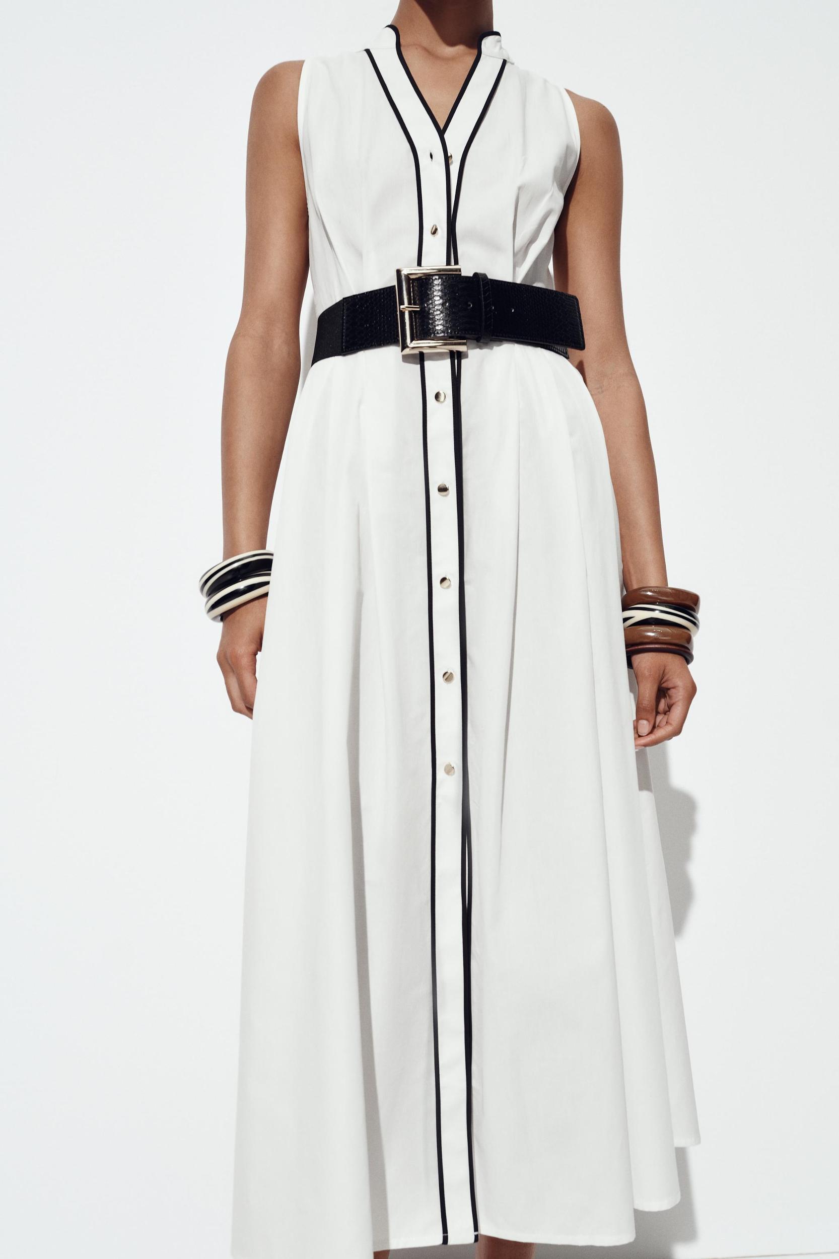 CONTRAST TRIM POPLIN MIDI DRESS Product Image