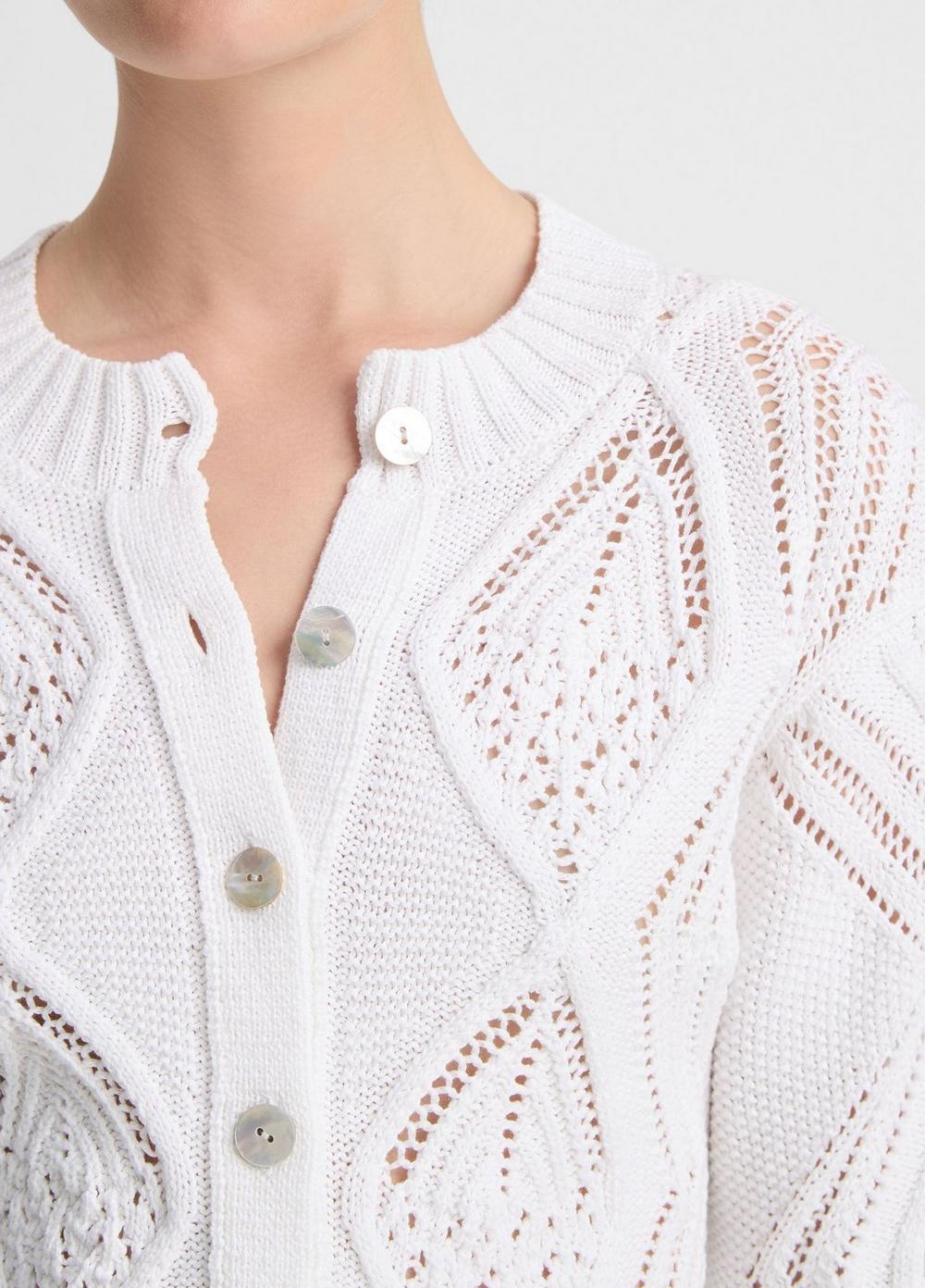 Womens Italian Cotton Diamond Cable Cardigan, Optic White, Size L Vince Product Image
