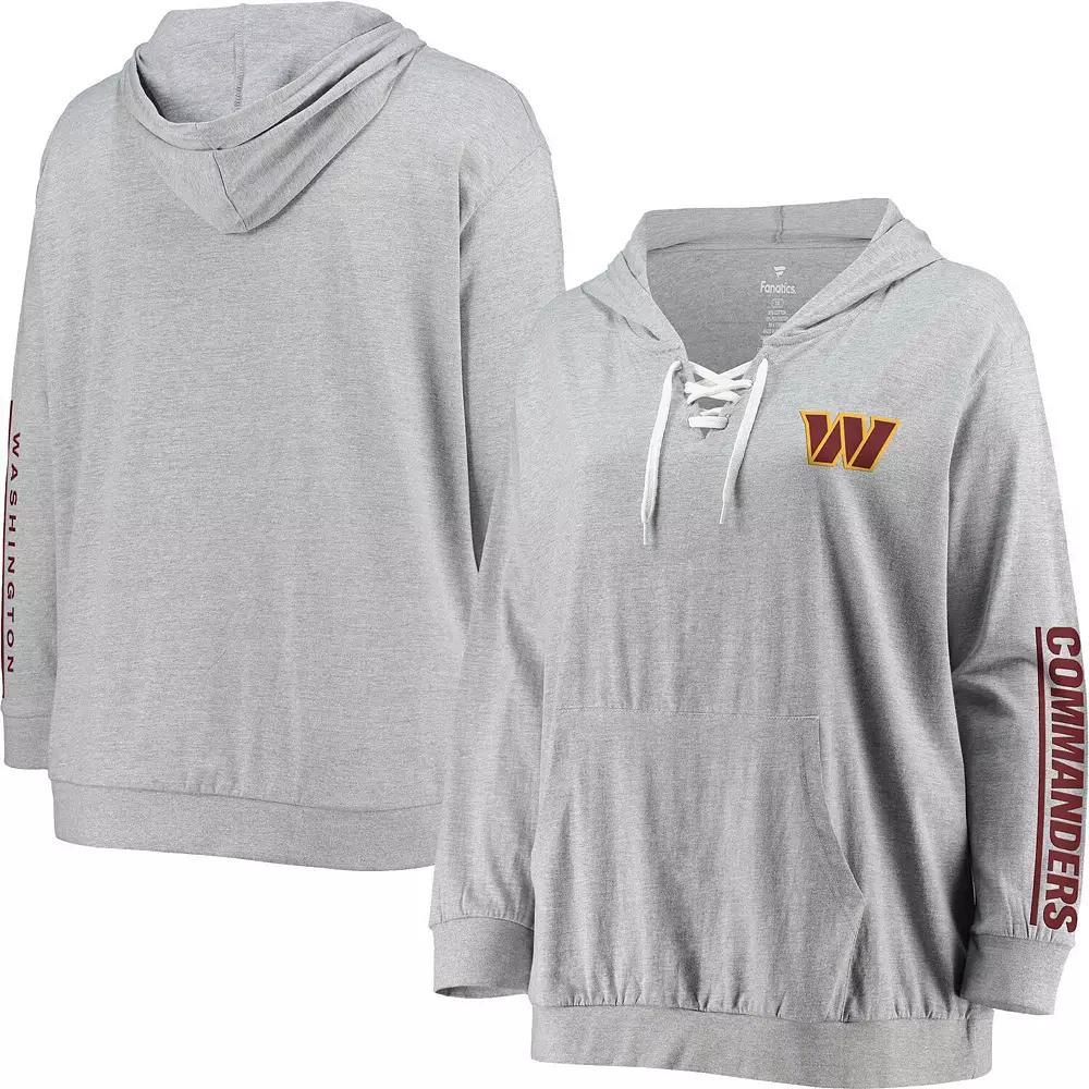 Womens Fanatics Branded Heather Gray Washington Commanders Plus Size Lace-Up V-Neck Pullover Hoodie Product Image