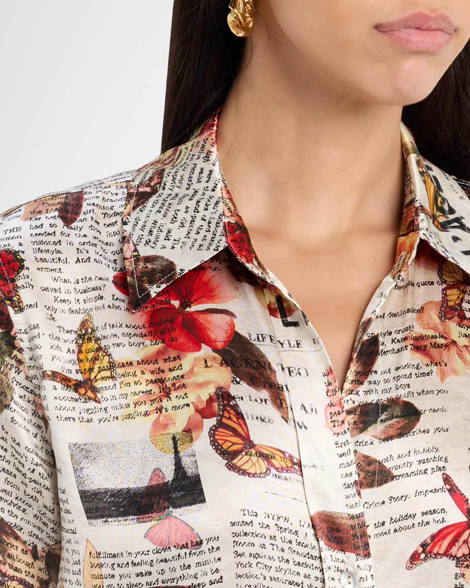 Dani Butterfly Rose Newspaper Silk Blouse  Product Image