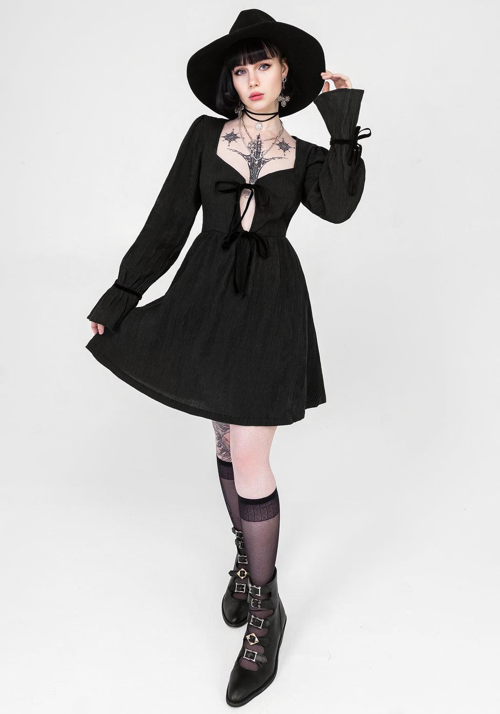 Amity Crinkle Velour Bow Mini Dress Product Image
