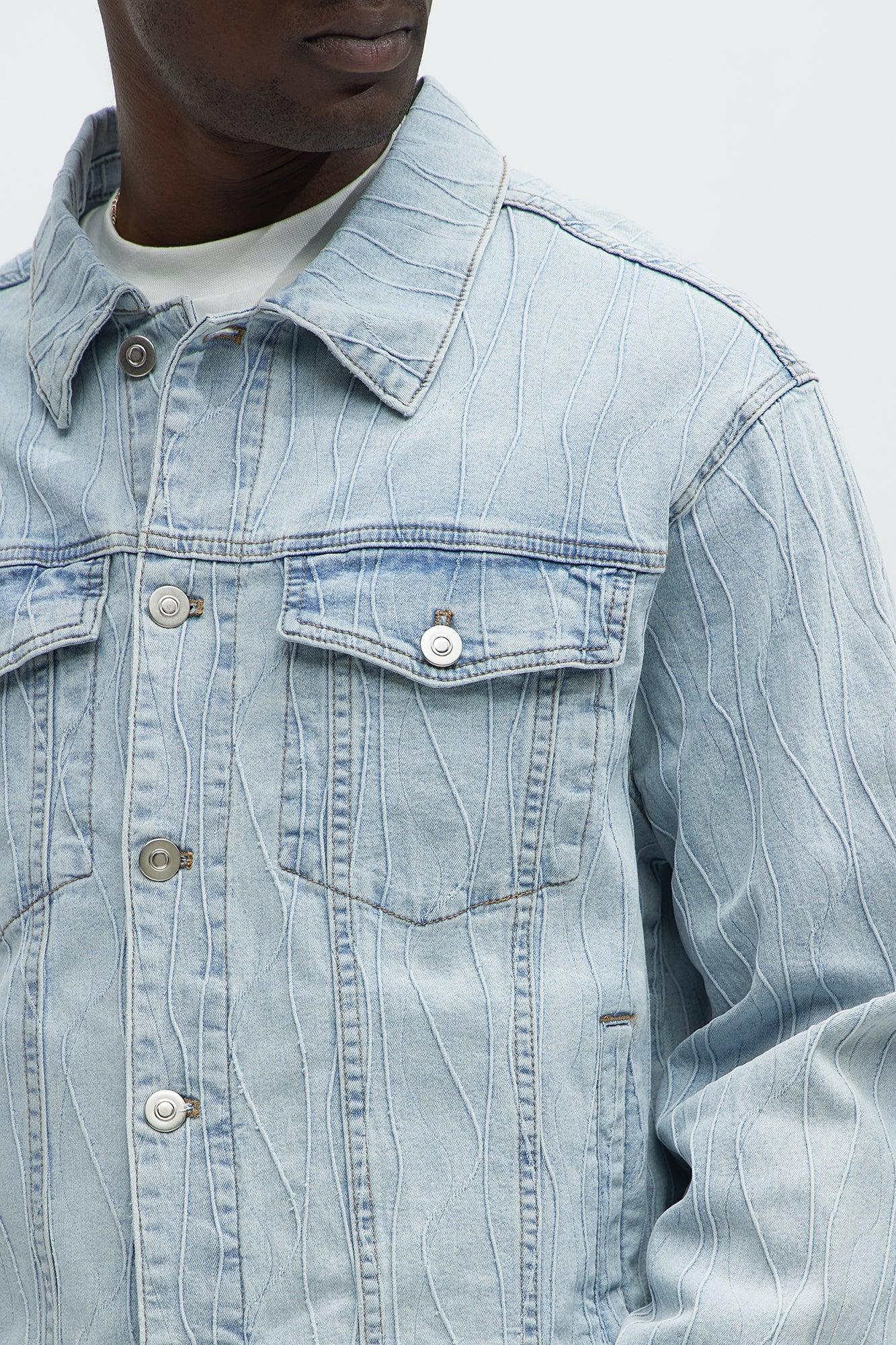 Wavy Jacquard Trucker Denim Jacket - Light Wash Product Image