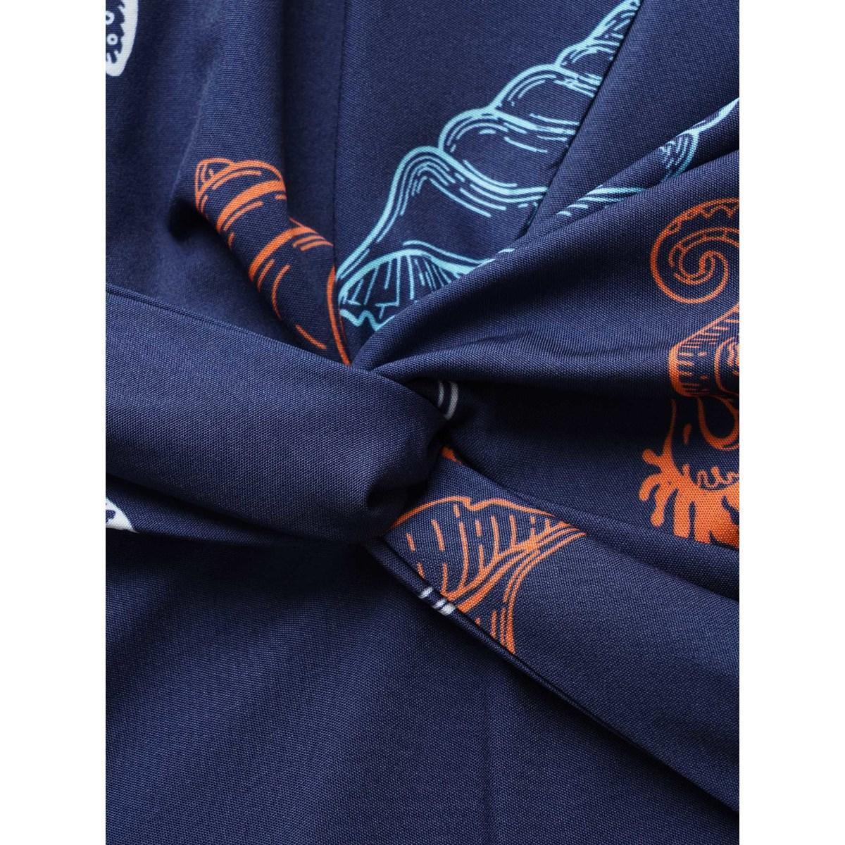 Plus Size Marine Elements Twist Front Elastic Waist Dress Navy Women Resort Twist V-neck Short sleeve Curvy BloomChic 18-20/2X Product Image