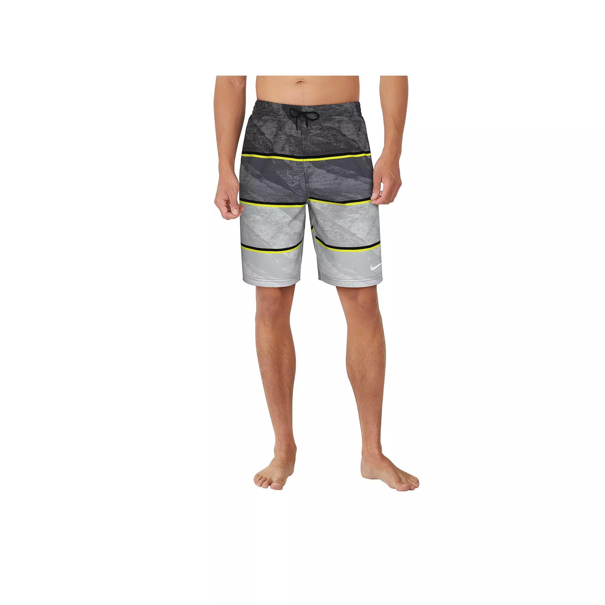 Mens Nike 9 Wave Stripe Swim Trunks Black Navy Product Image