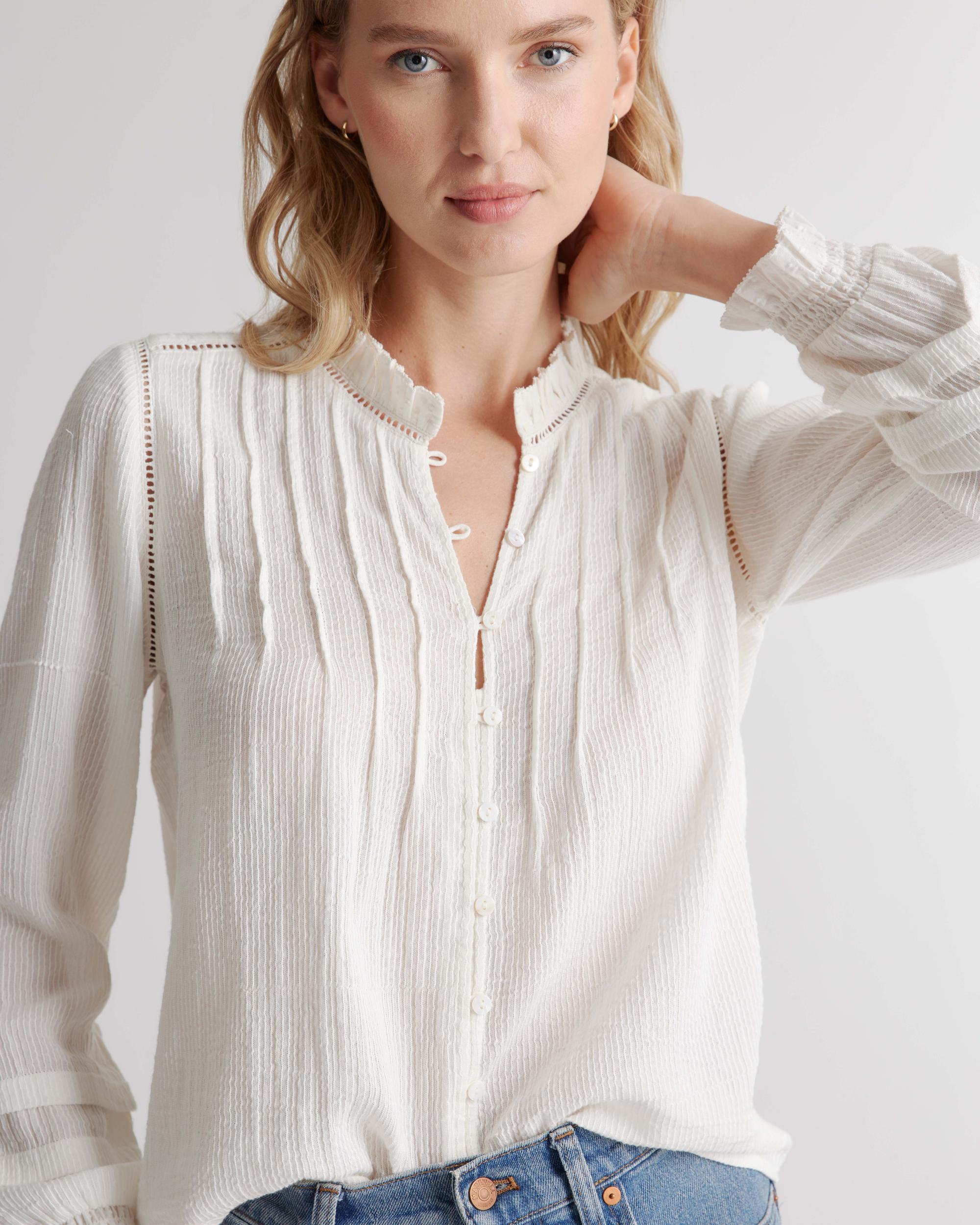 Quince | Women's Organic Textured Cotton Peasant Blouse Size XL, Organic Cotton Product Image