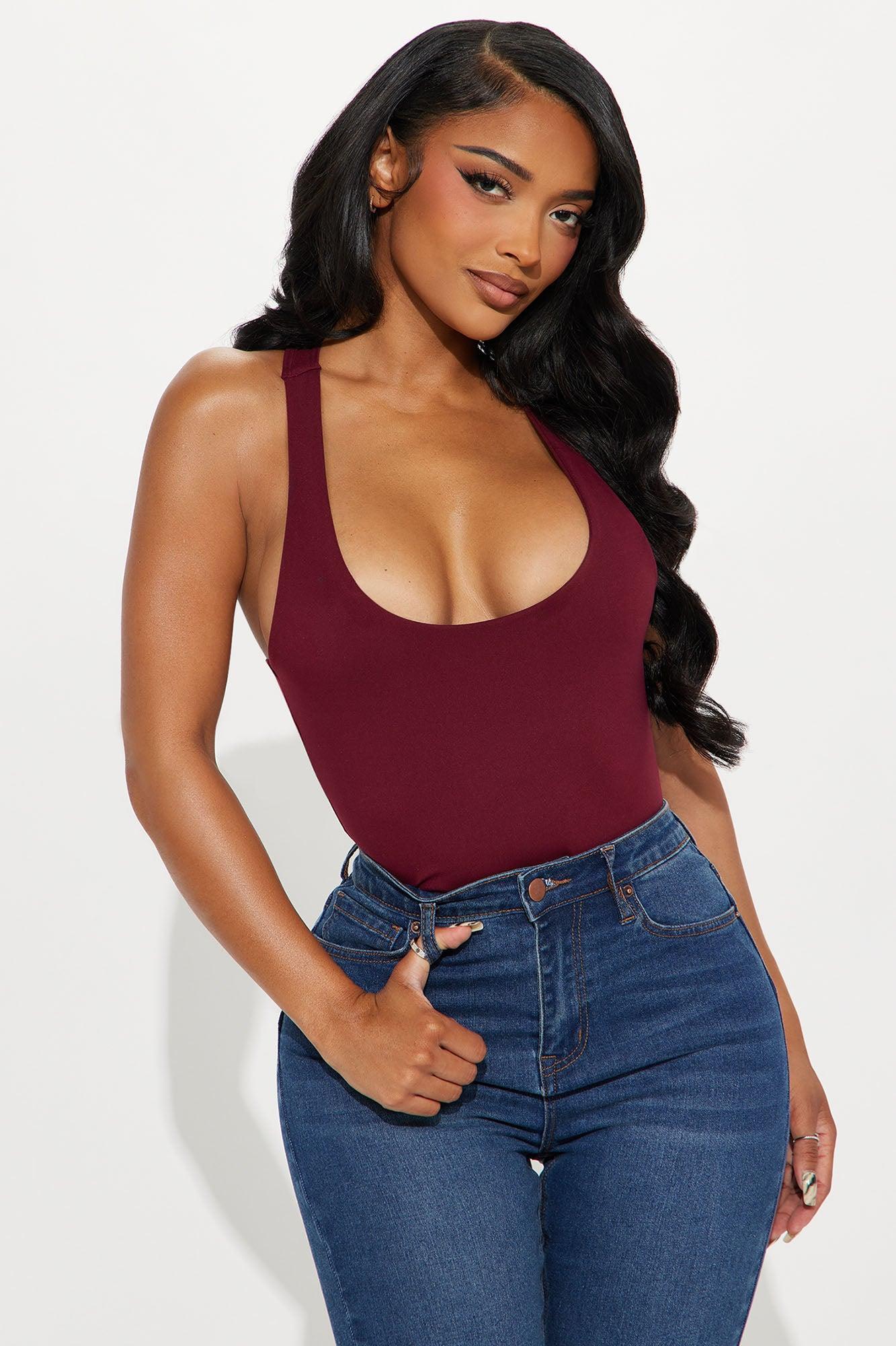 Sarafiena Double Lined Scoop Neck Bodysuit - Burgundy Female Product Image