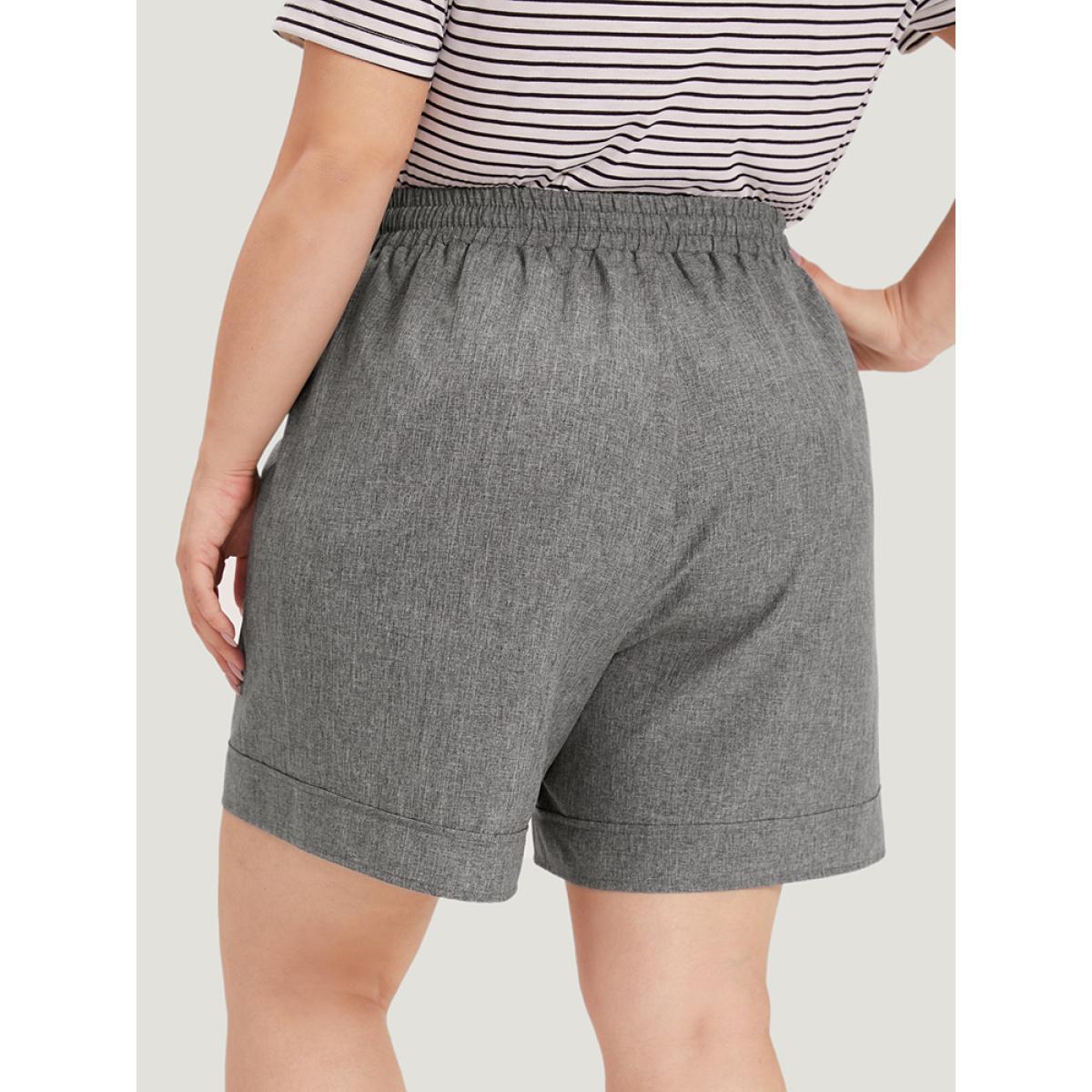 Plus Size Plain Slant Pocker Drawstring Elastic Waist Shorts Women DimGray Casual Plain Dailywear Shorts BloomChic 14-16/1X Product Image