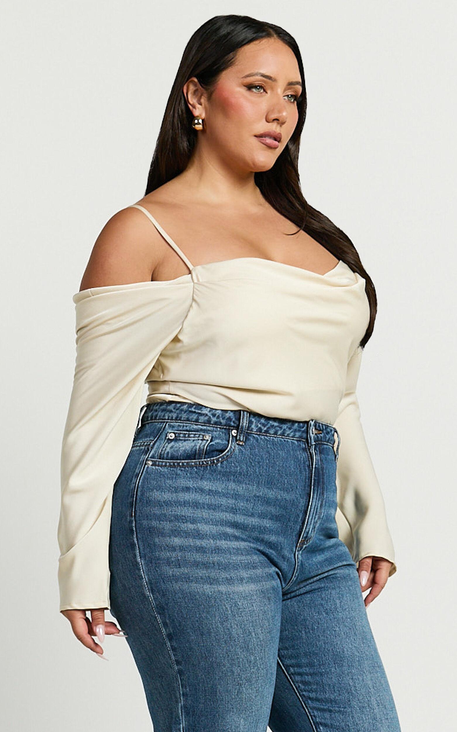 Julian Top - Off Shoulder Long Sleeve Cowl Neck Top in Ivory Product Image