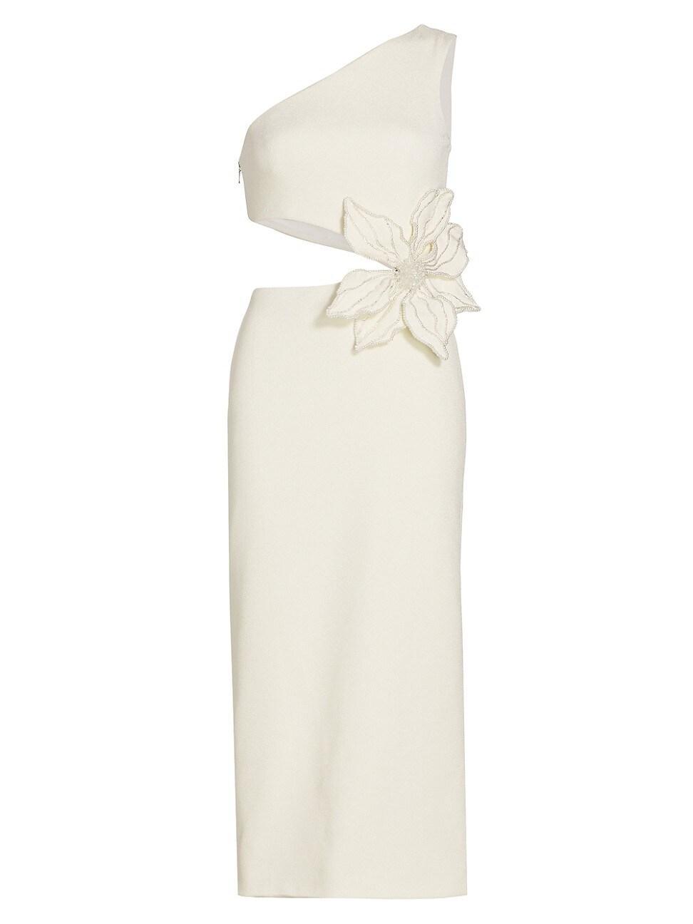 Womens One-Shoulder Knit Appliqu Midi-Dress Product Image