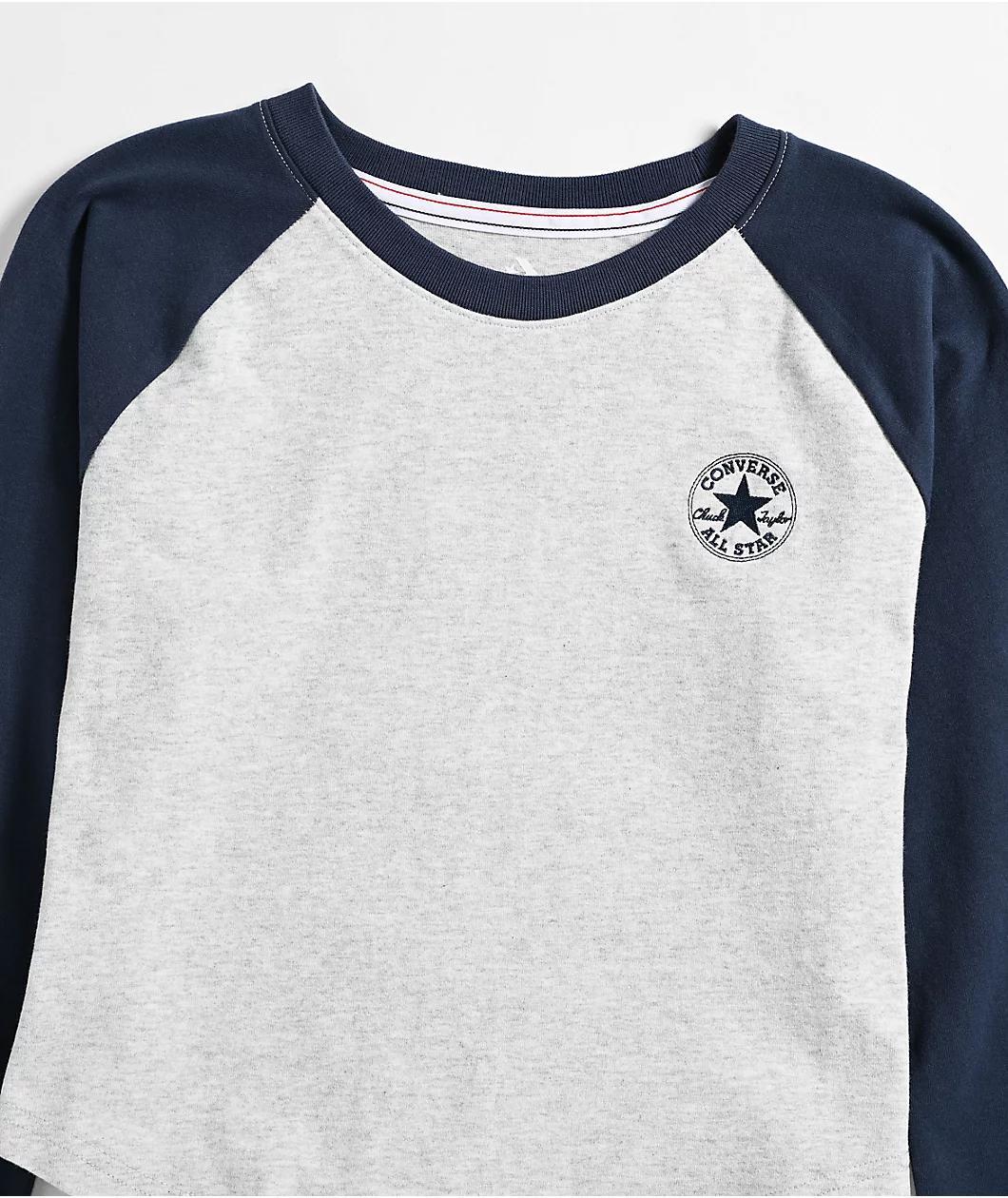 Converse Grey Raglan Long Sleeve Crop T-Shirt Product Image