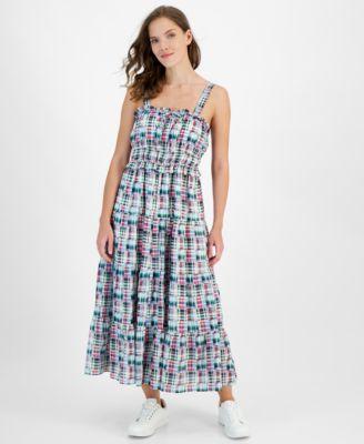 Nautica Jeans Womens Plaid-Print Ruffle-Trim Maxi Dress Product Image