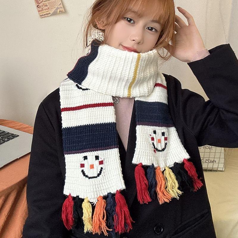 Smiley Embroidered Tassel Light Scarf Product Image