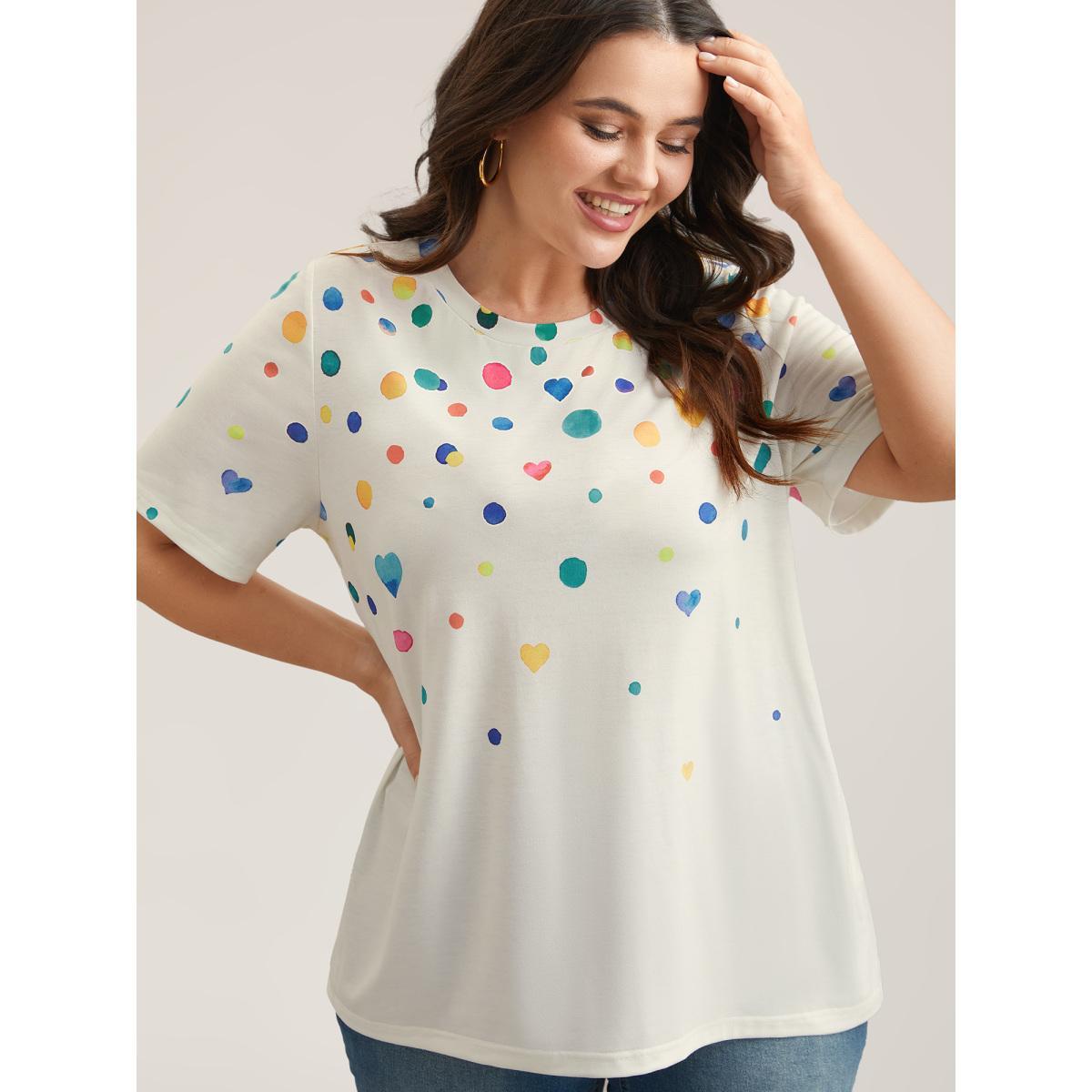 Plus Size Geometric Print Crew Neck Fitted T-Shirt Multicolor Women Casual Non Round Neck Everyday T-shirts BloomChic 18-20/2X Product Image