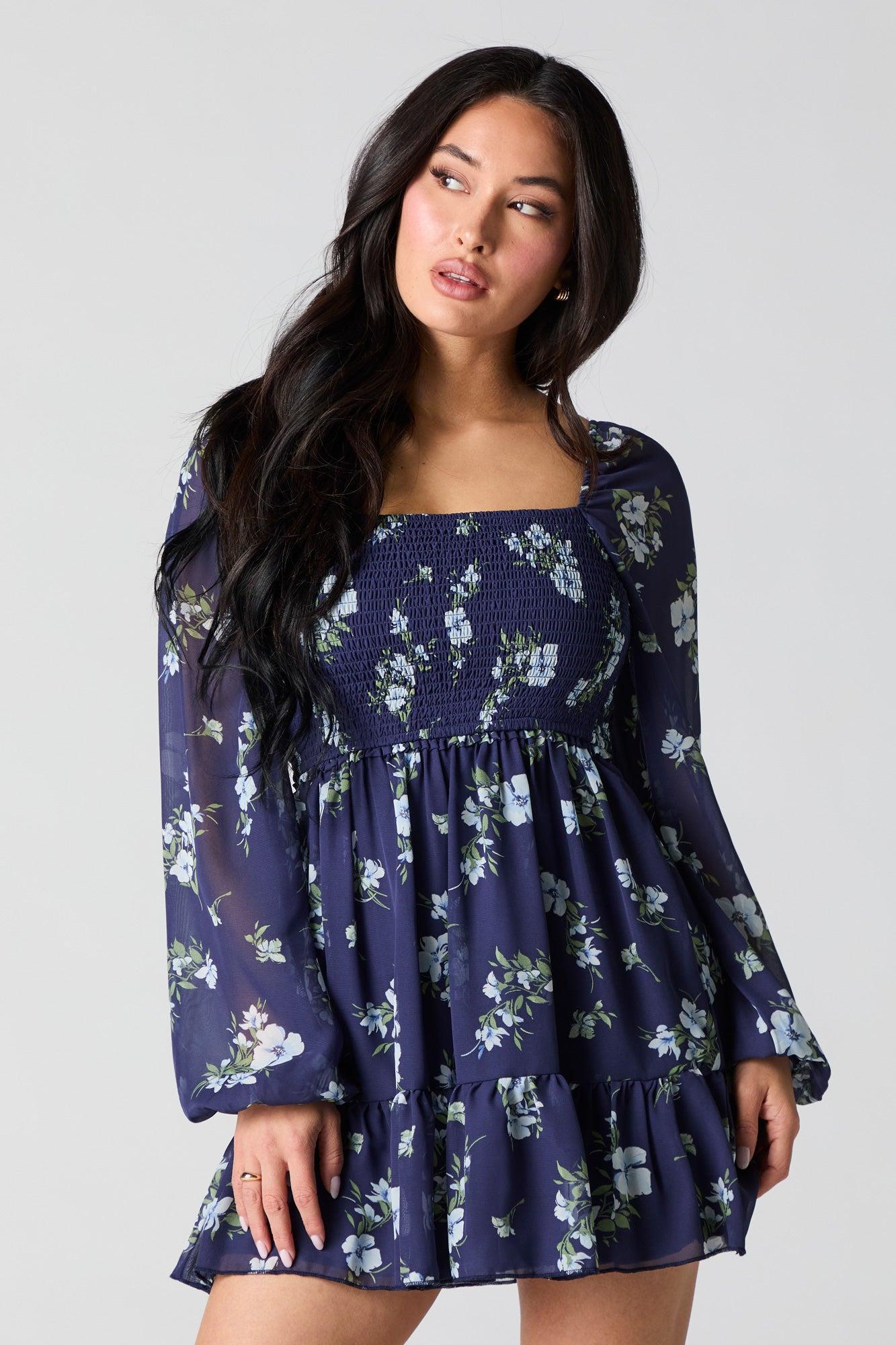 Smocked Tiered Long Sleeve Mini Dress Female Product Image