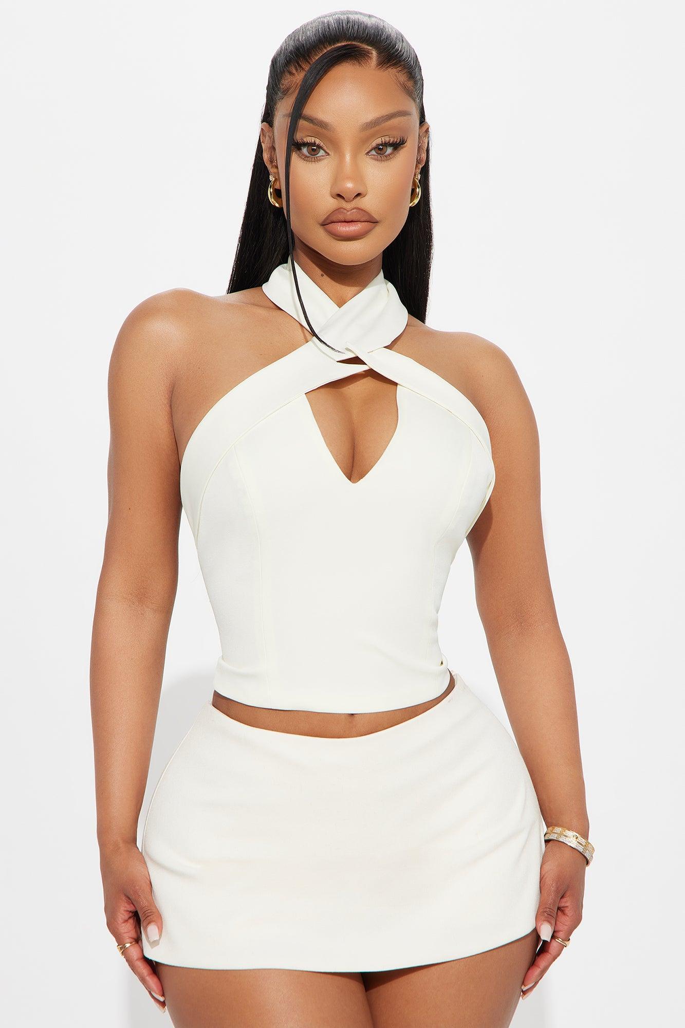 Shannon Crossed Halter Top  - Ivory Product Image