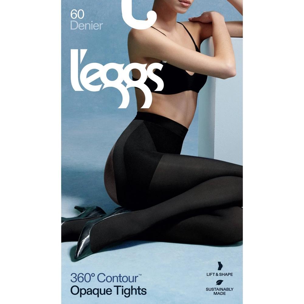 Leggs Womens 60 Denier 360 Contour Opaque Tights - Black L: High Waisted, Built-in Slimming Layer, Super-Opaque, Hand Wash Product Image