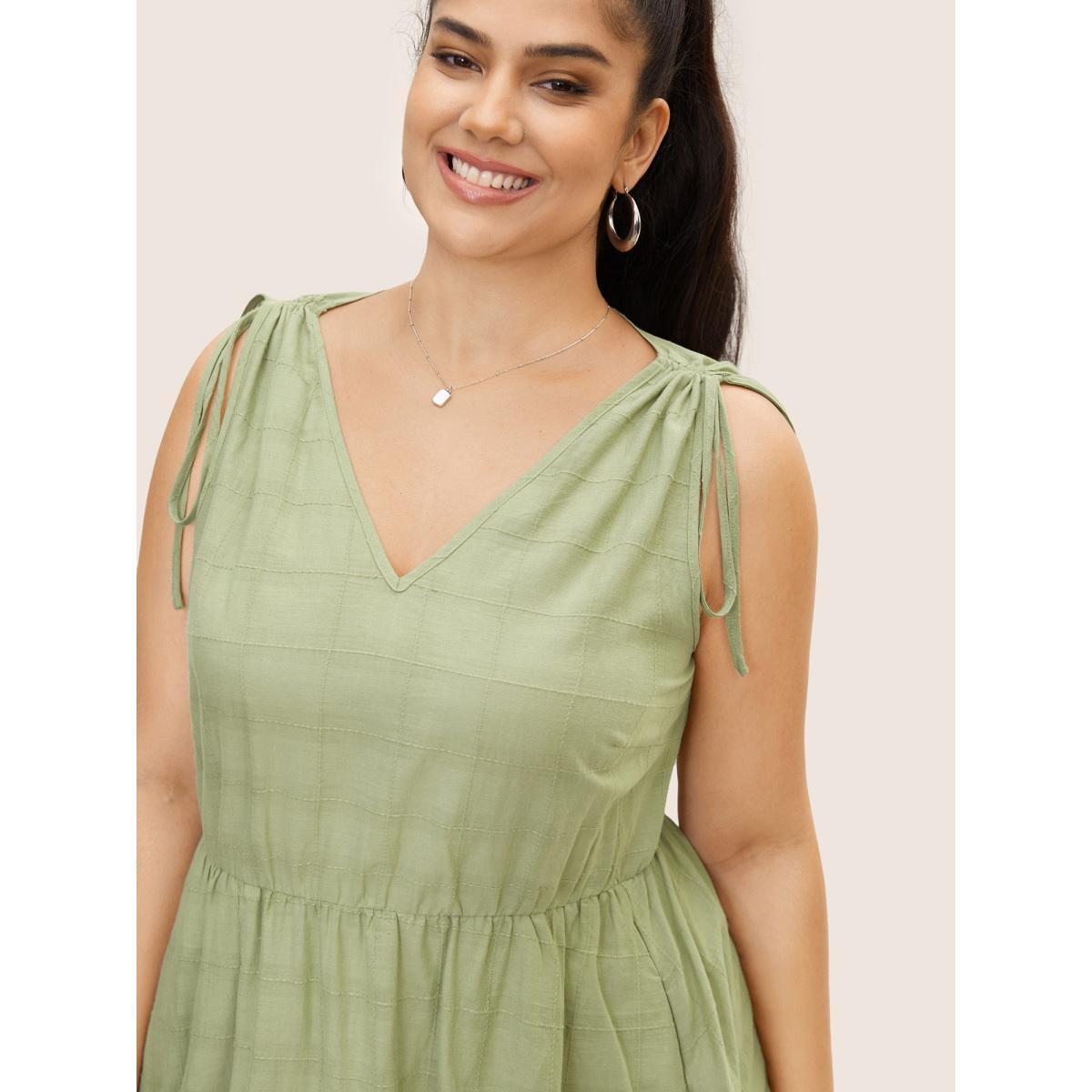 Plus Size V Neck Solid Textured Drawstring Midi Dress Palemauve Women Casual Texture V-neck Sleeveless Curvy BloomChic 18-20/2X Product Image