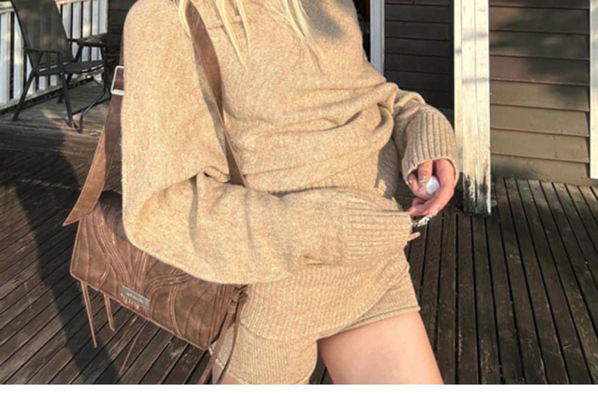 Low Rise Plain Knit Hot Pants / One-Shoulder Sweater Product Image