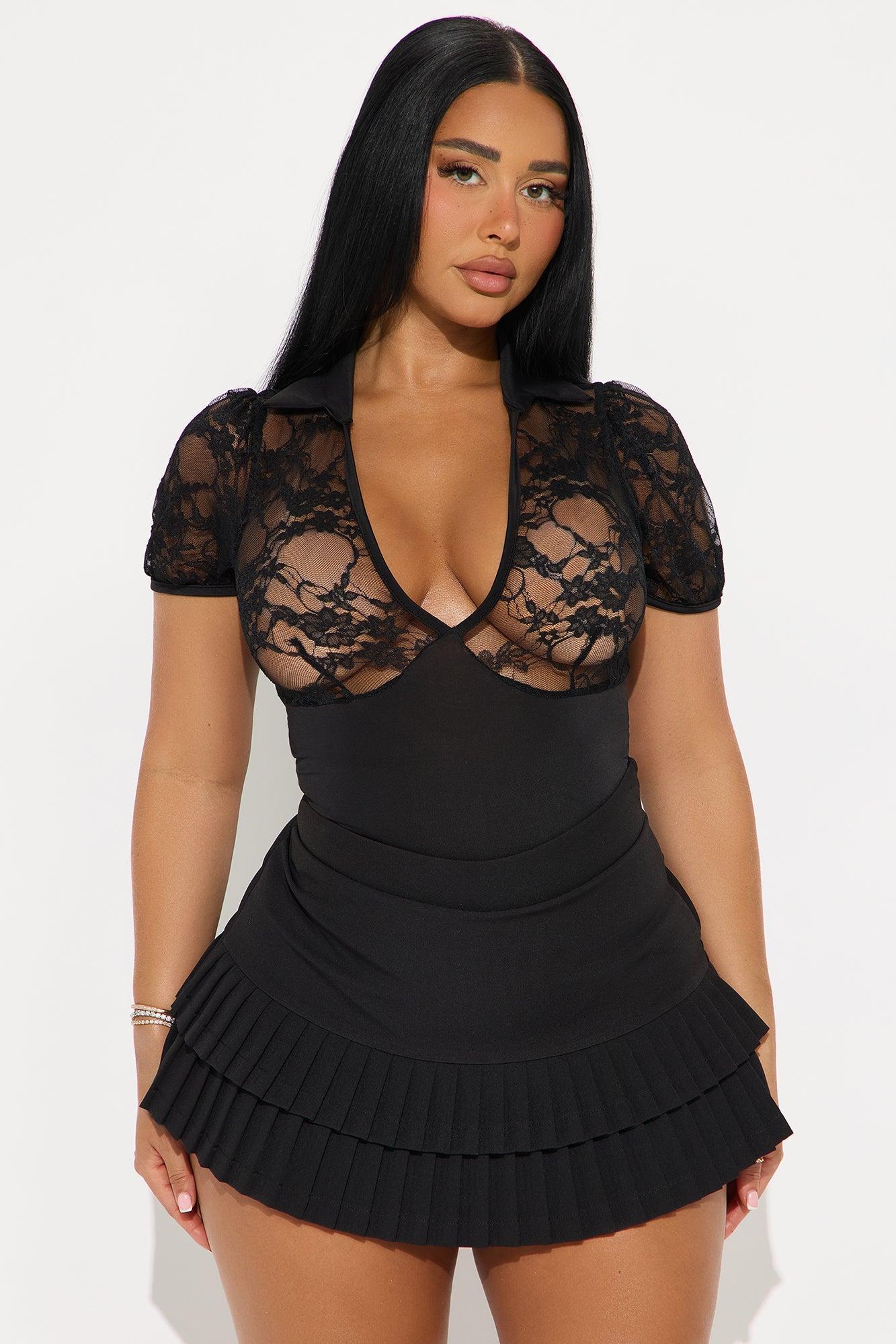 New Urge Short Sleeve Lace Bodysuit - Black Product Image