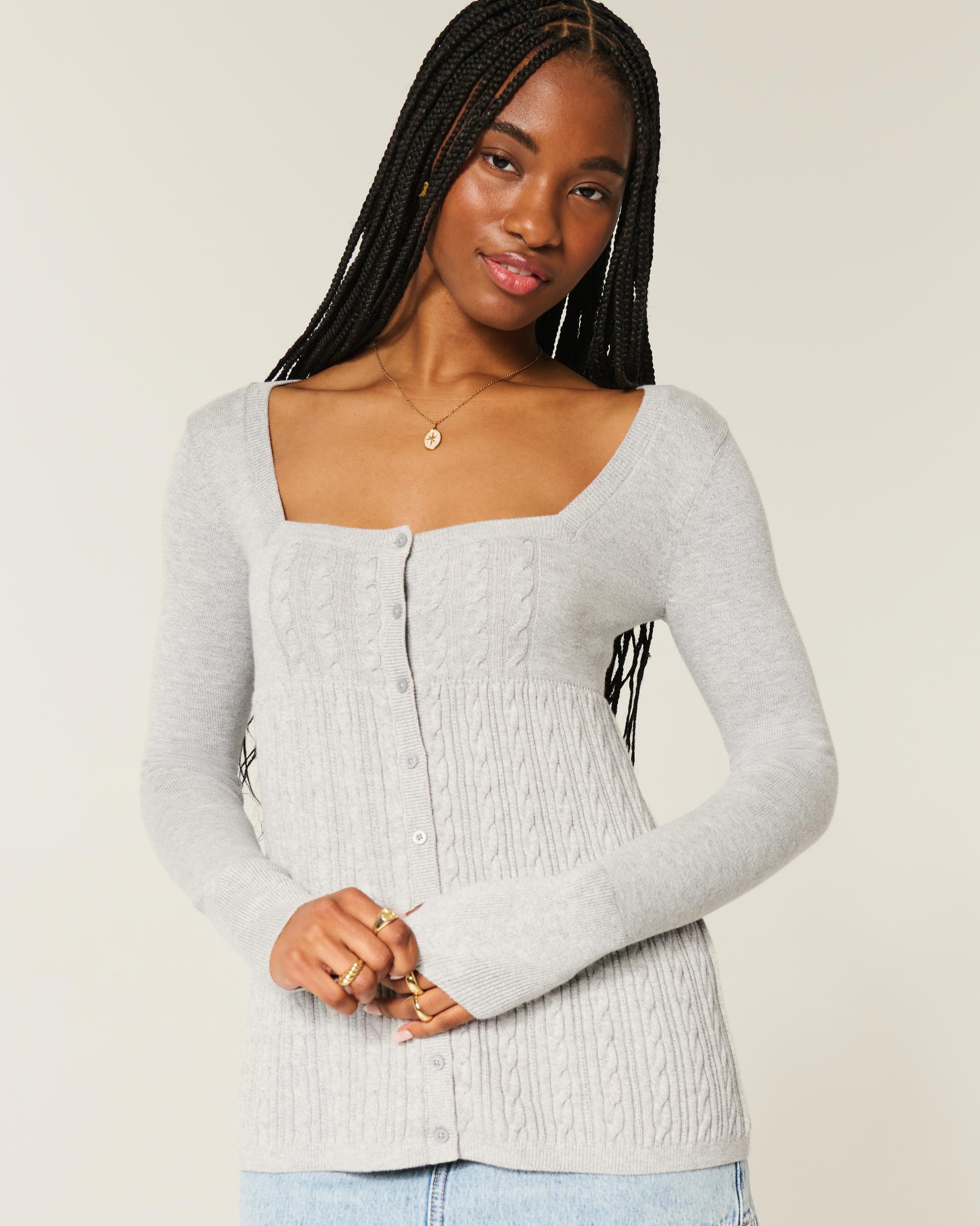 Easy Long-Sleeve Square-Neck Babydoll Sweater Product Image