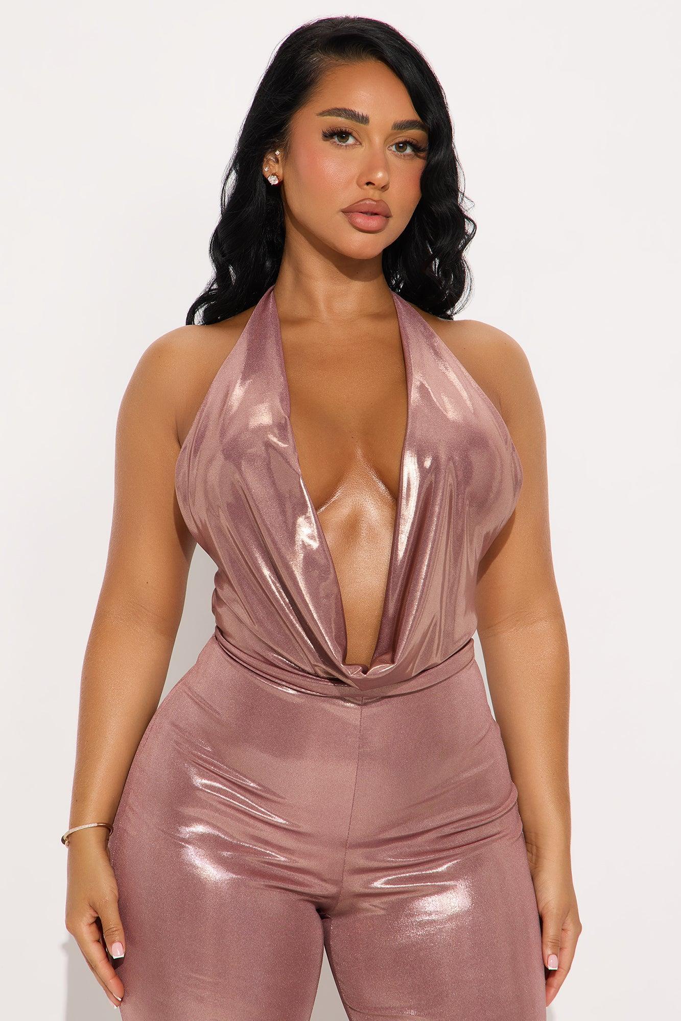 Mia Metallic Halter Jumpsuit - Rose Gold Product Image