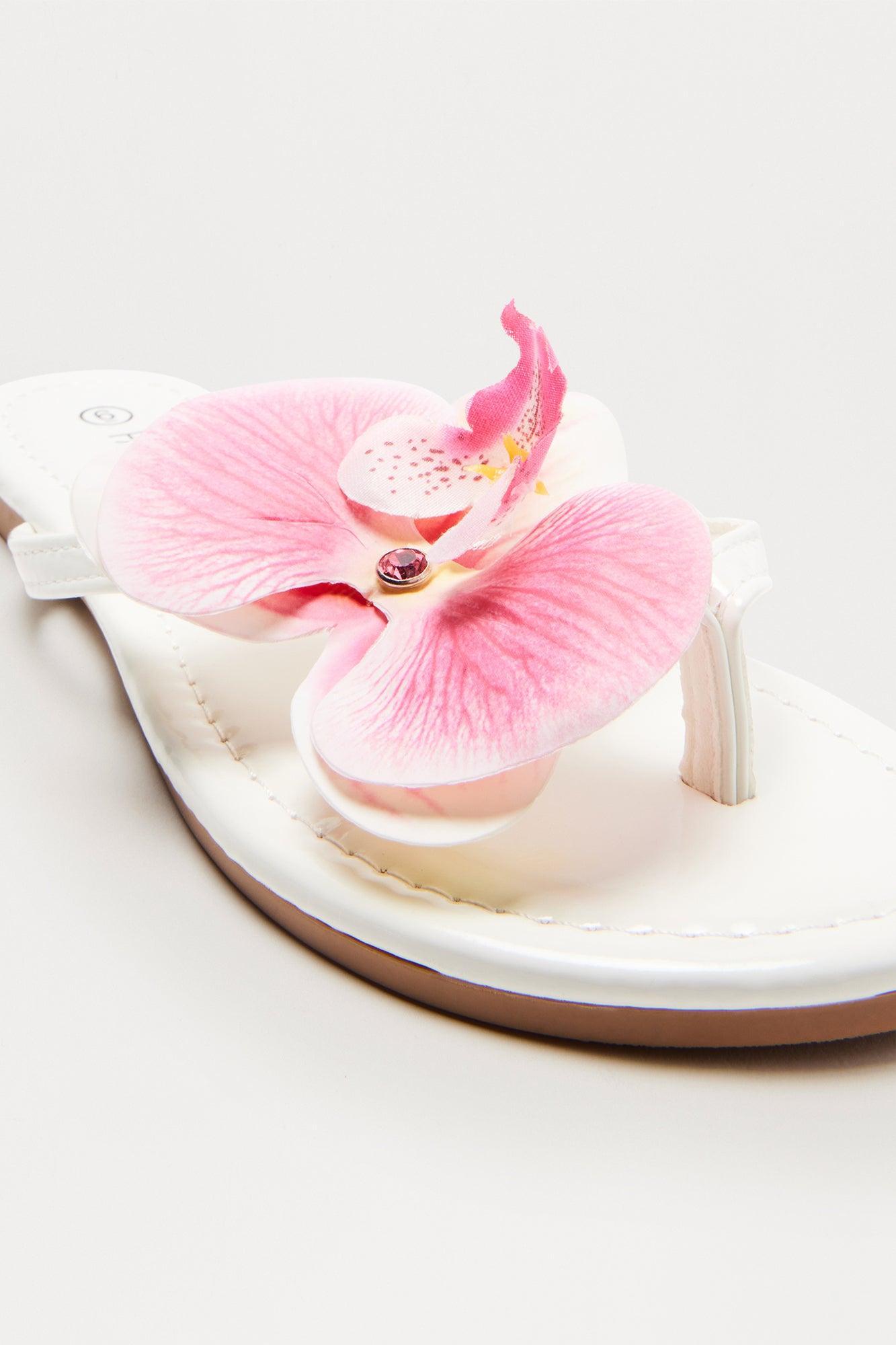 Aqua Flower Flip Flops - White Product Image