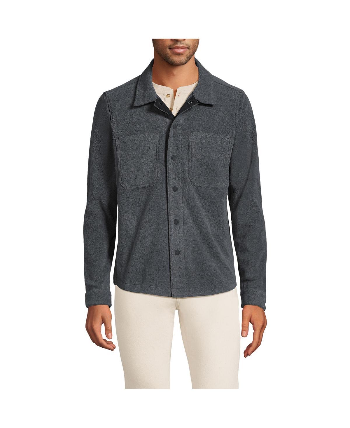 Mens Lands End Fleece Shirt Jacket Dark Grey Heather Product Image