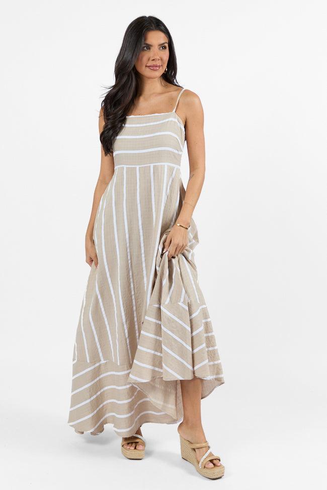 Come Sail Away Neutral Striped Maxi Dress Product Image