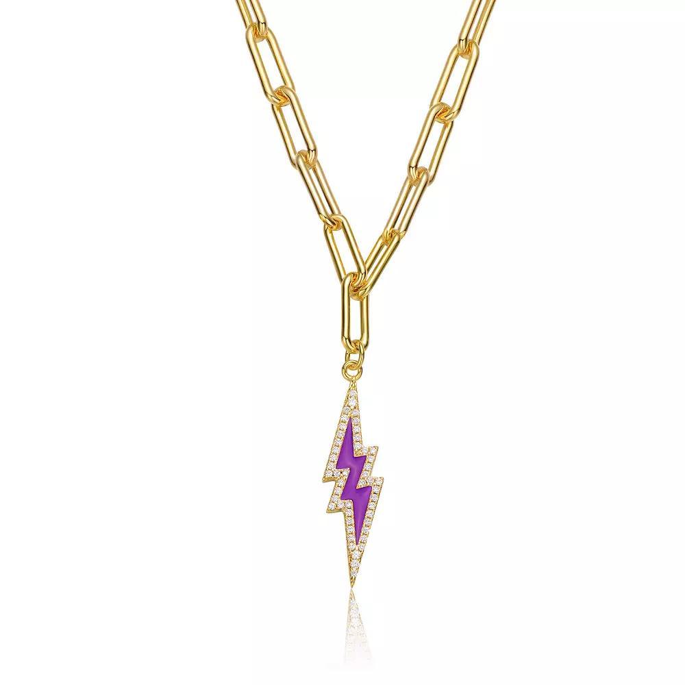14k Gold Plated Lightning Bolt Pendant Necklace, Womens Gold Tone Purple Product Image